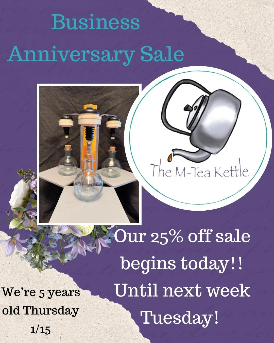 Our sale starts today!! We&rsquo;re excited to be celebrating 5 years in business! We&rsquo;re going to be sharing some milestones this week from throughout our journey! 

  #tea #teatime #witchyvibes #mteakettle #looseleafteashop #nerdytea #looselea