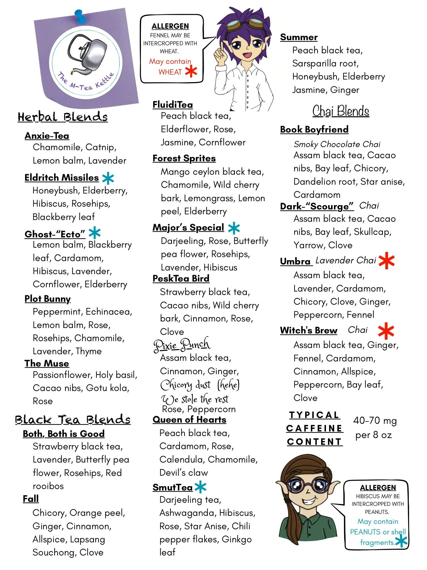 Our curated menu of our artisan blended loose leaf teas for @chizucon on Saturday! 

We will also have sets, blind boxes (with allergy listings), gift sets and tea accessories! 

Looking forward to a new event to share our love for nerdy tea!!! 

#mt