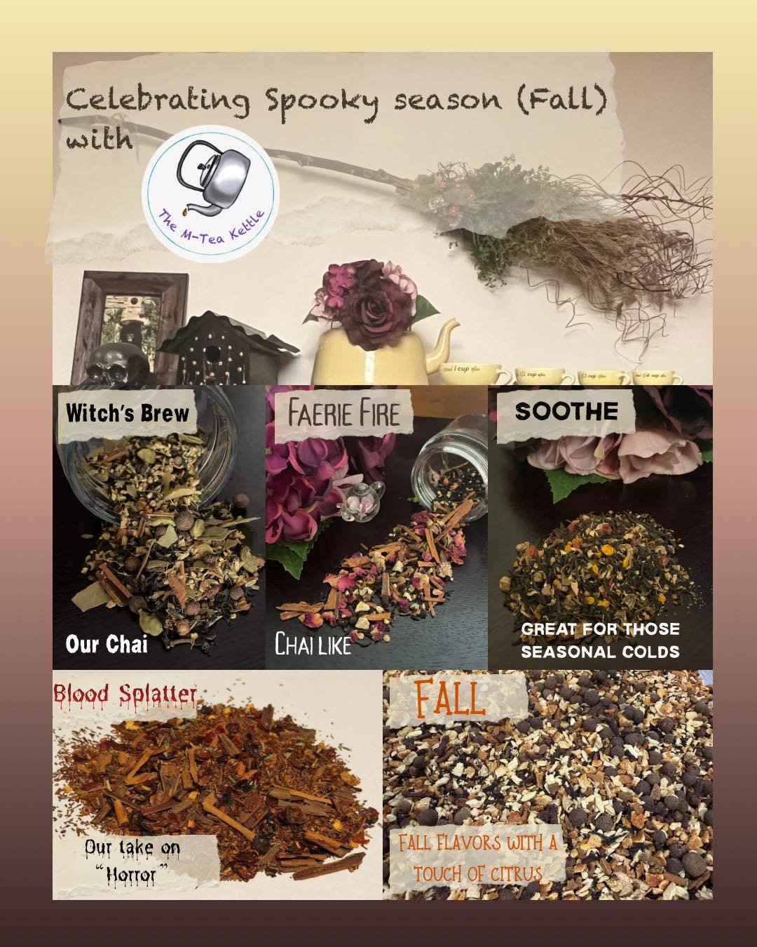 We&rsquo;ve got some beautiful blends for this time of year!! These are just a few which go with the spooky season we&rsquo;re in.

Our next event may not be till November but you can still order online on our website! www.mteakettle.com

#mteakettle