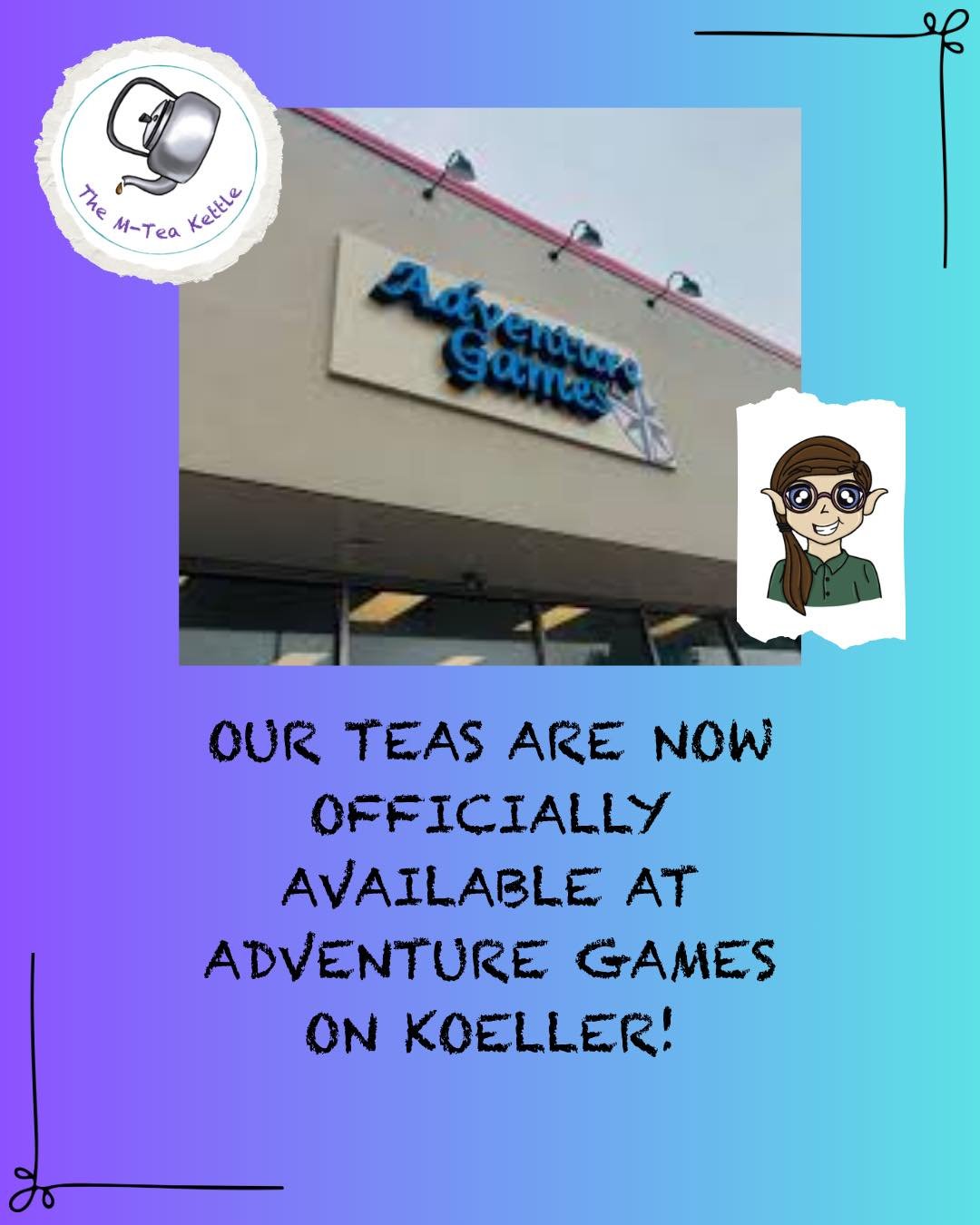 WE ARE OFFICIALLY AT Adventure Games on Koeller!! You can find a selection of our teas at the shop and look at this display 😍😍😍

We&rsquo;re so excited and cannot wait for you to explore another local business we&rsquo;ve collaborated with!! 

#mt