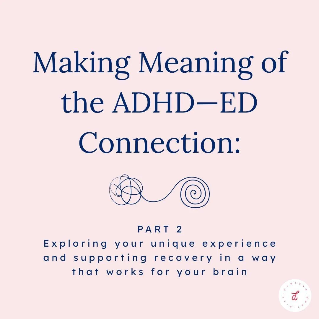 [ID in alt text] Part 2 of our ADHD and ED series.
ADHD and eating disorders / disordered eating often interact in complex ways. 
Understanding your unique experience can guide effective and compassioante treatment. 

#ADHD #ADHDandEatingDisorders #e