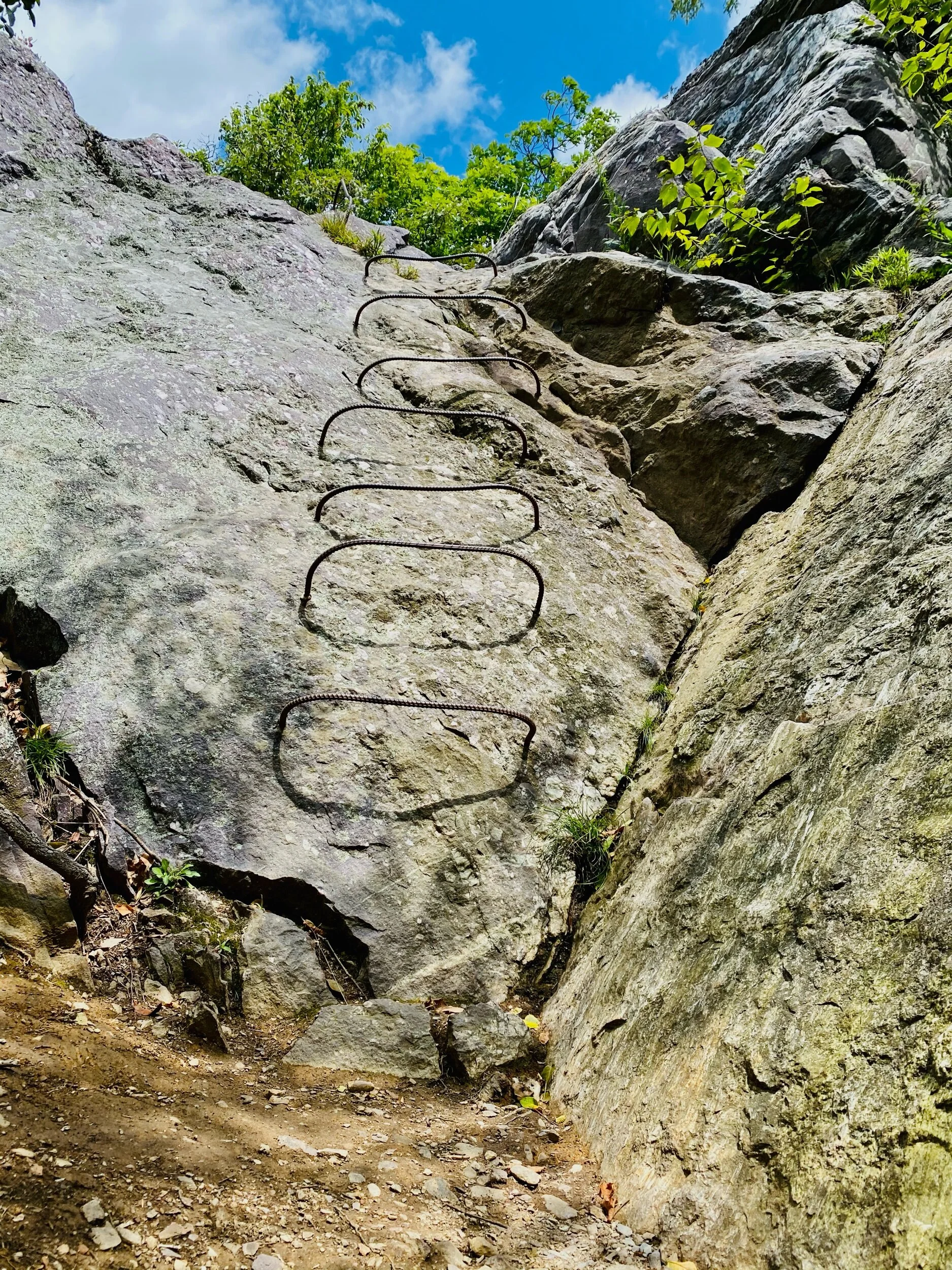 Steep ascents require rebar to climb.