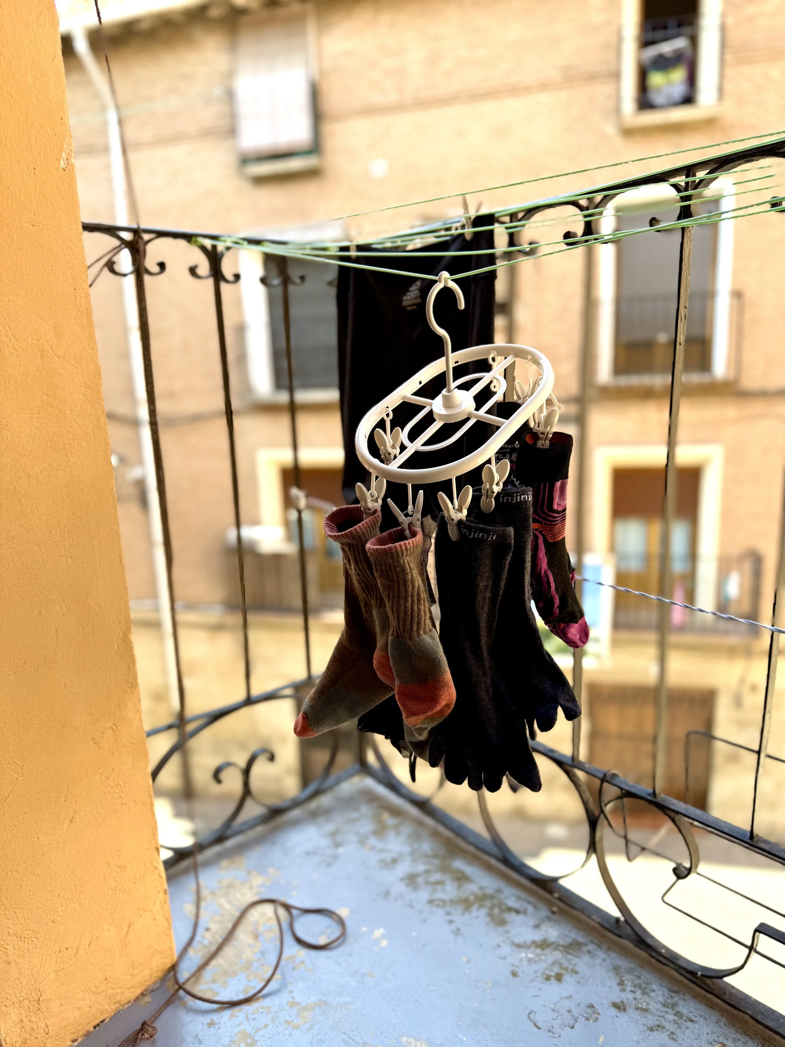 drying trail socks on the balcony