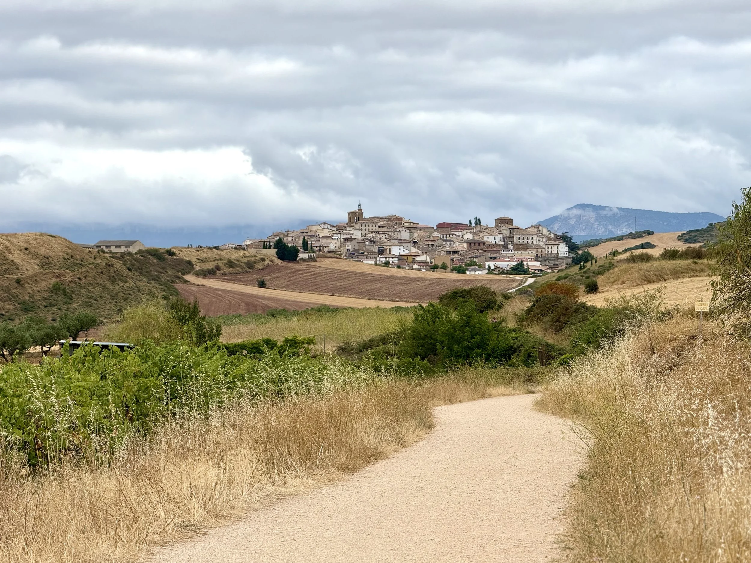 Spanish countryside approaching town on el camino