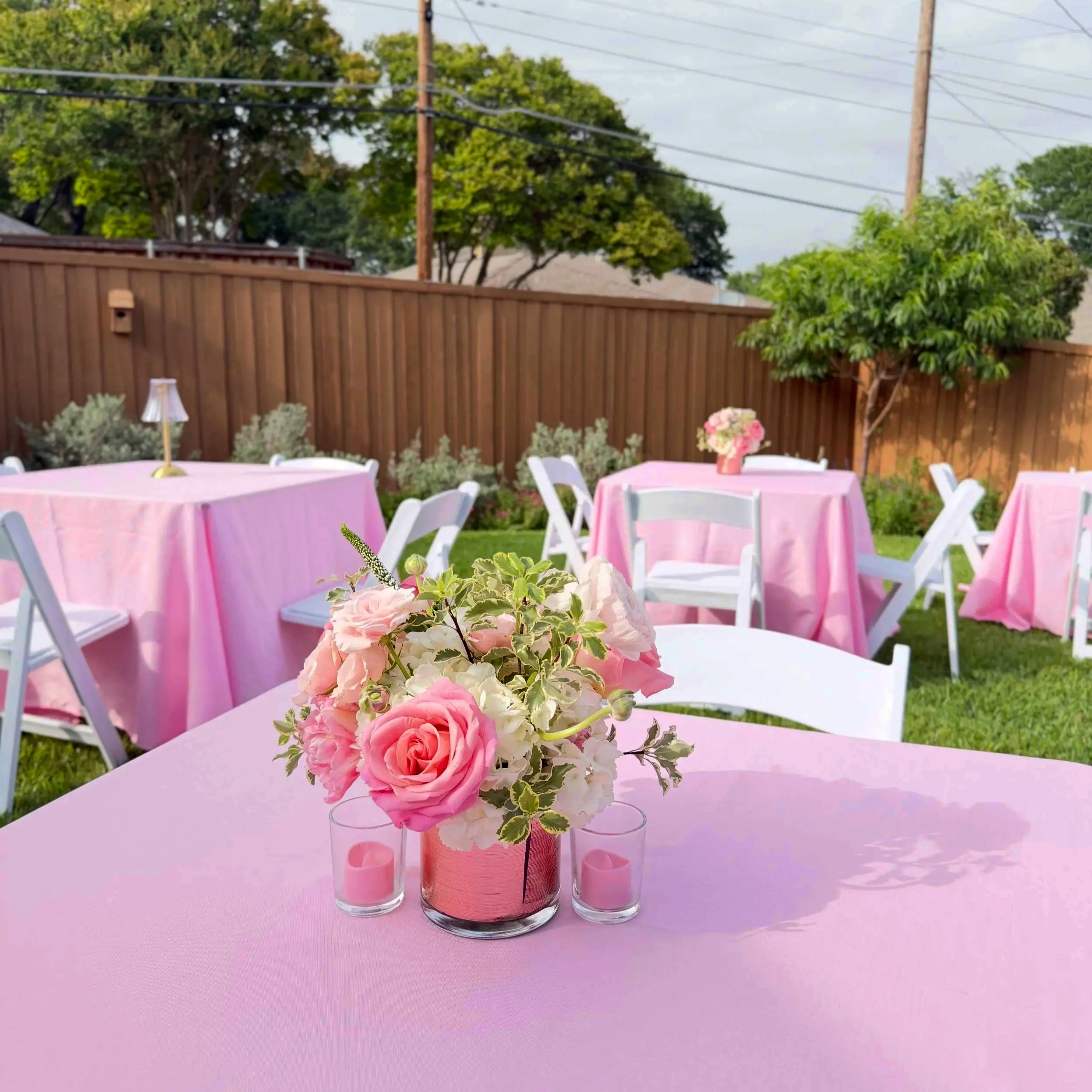 A pink outdoor garden party in Dallas, styled by Wanderlust Picnics