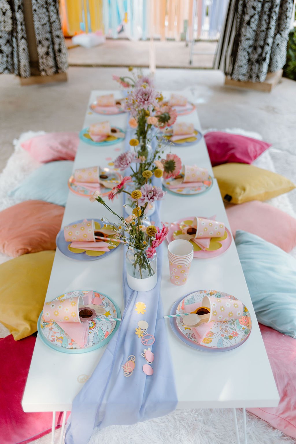 Flower-themed kid's picnic party in Dallas styled by Wanderlust Picnics