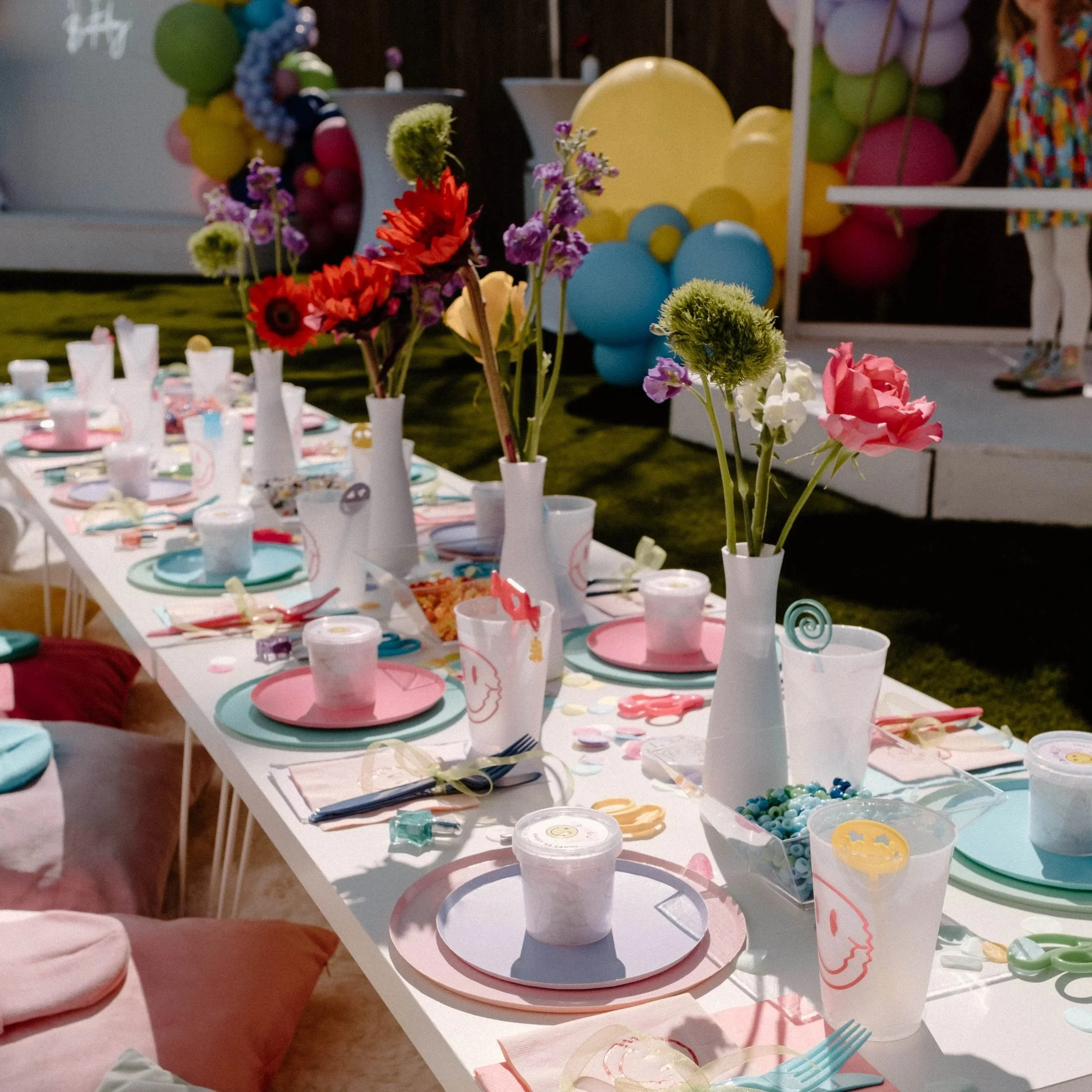 Rainbow-themed kid's picnic party in Dallas styled by Wanderlust Picnics