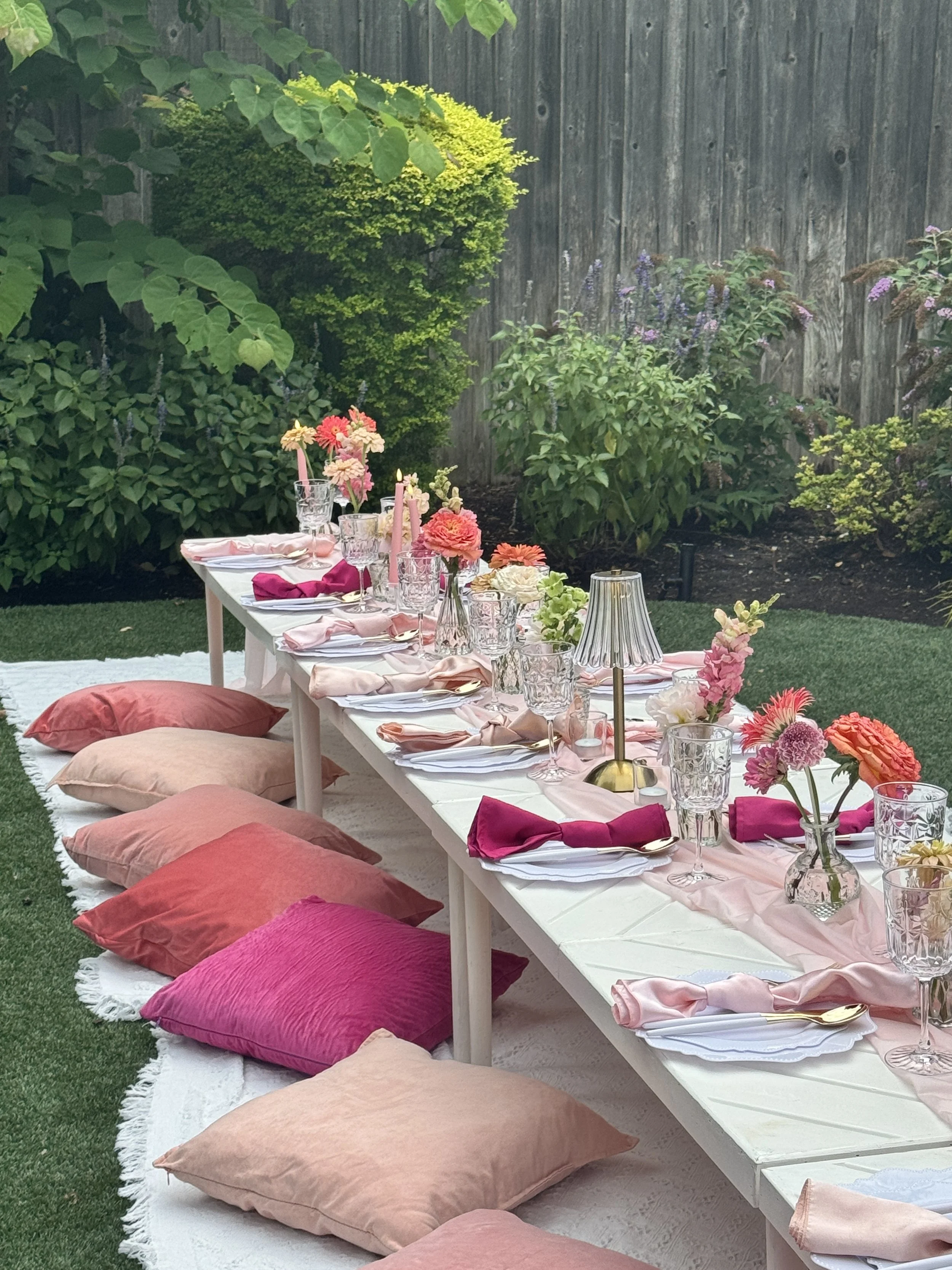 Pink floral luxury picnic in Dallas, TX, styled by Wanderlust Picnics