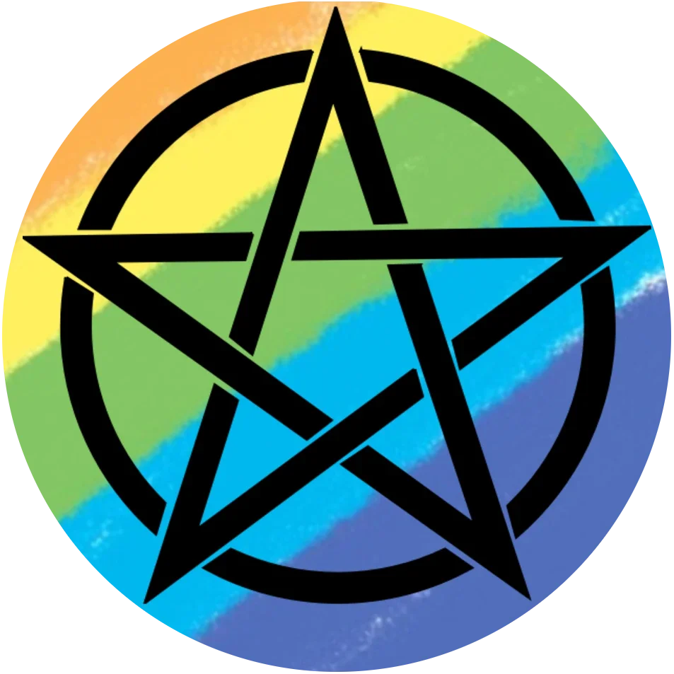 a pentagram in a circle above a sketched pride flag | The Witch's Therapist