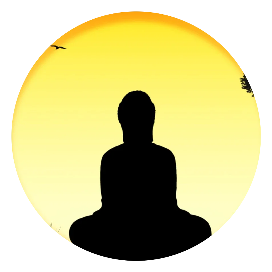 silhouette of a buddha in lotus pose against a large yellow sun | The Witch's Therapist