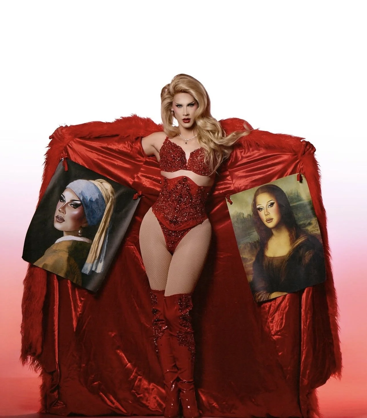 Hazel in custom bra, corset, panty, boots, gloves and coat