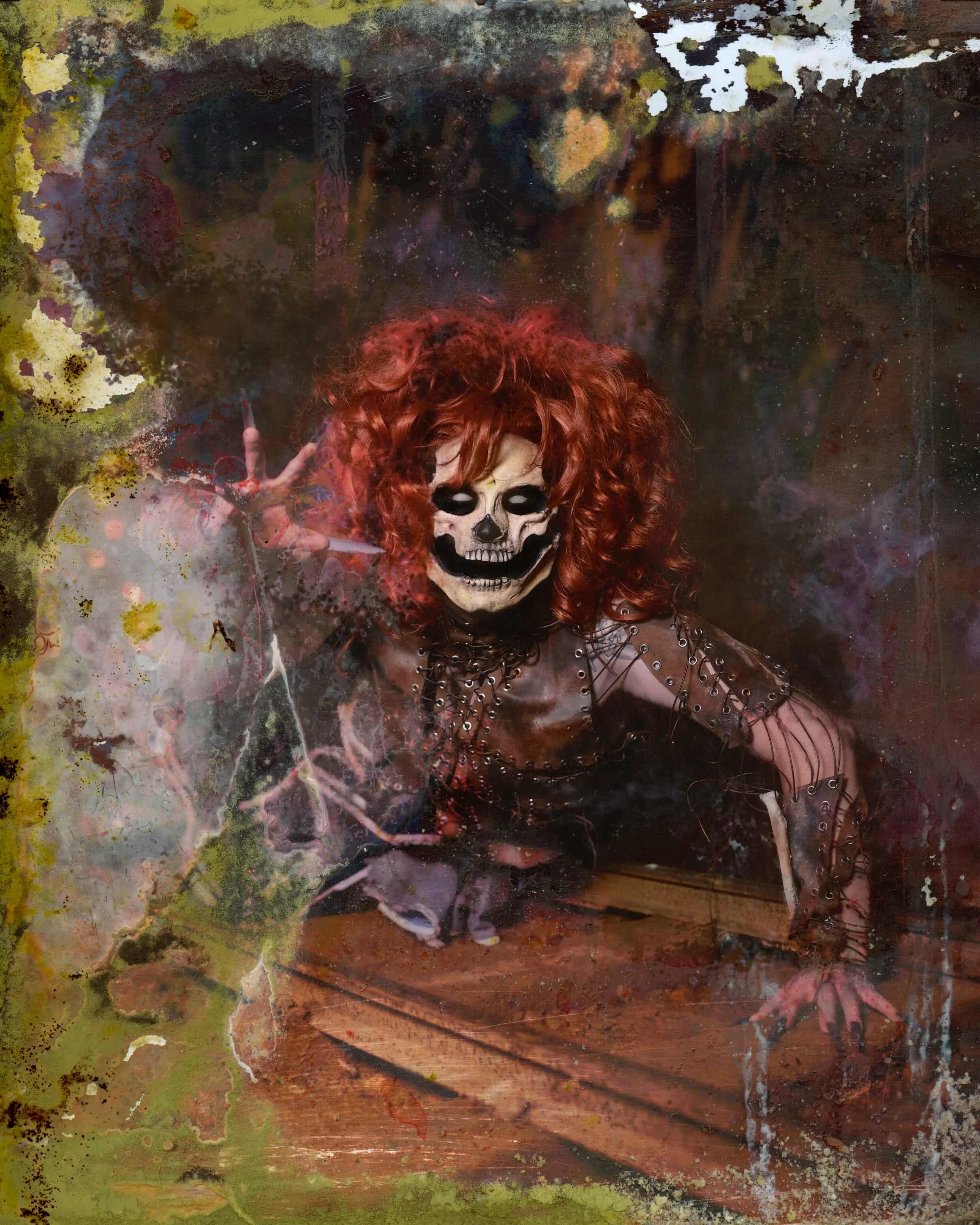 Van Goth in custom panelled lace up top and layered suiting skirt