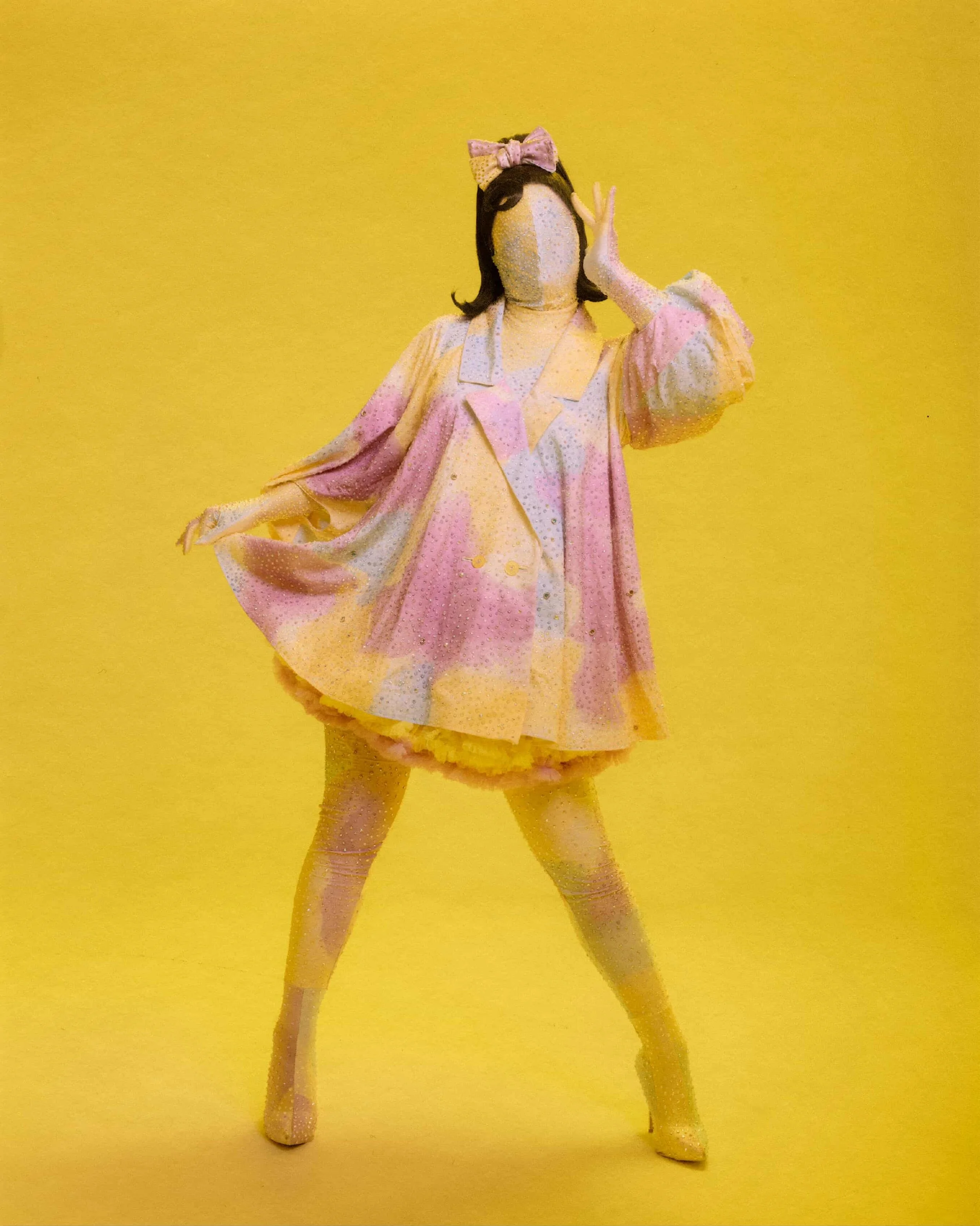 Van Goth in custom printed and rhinestoned coat, leggings, gloves and mask 