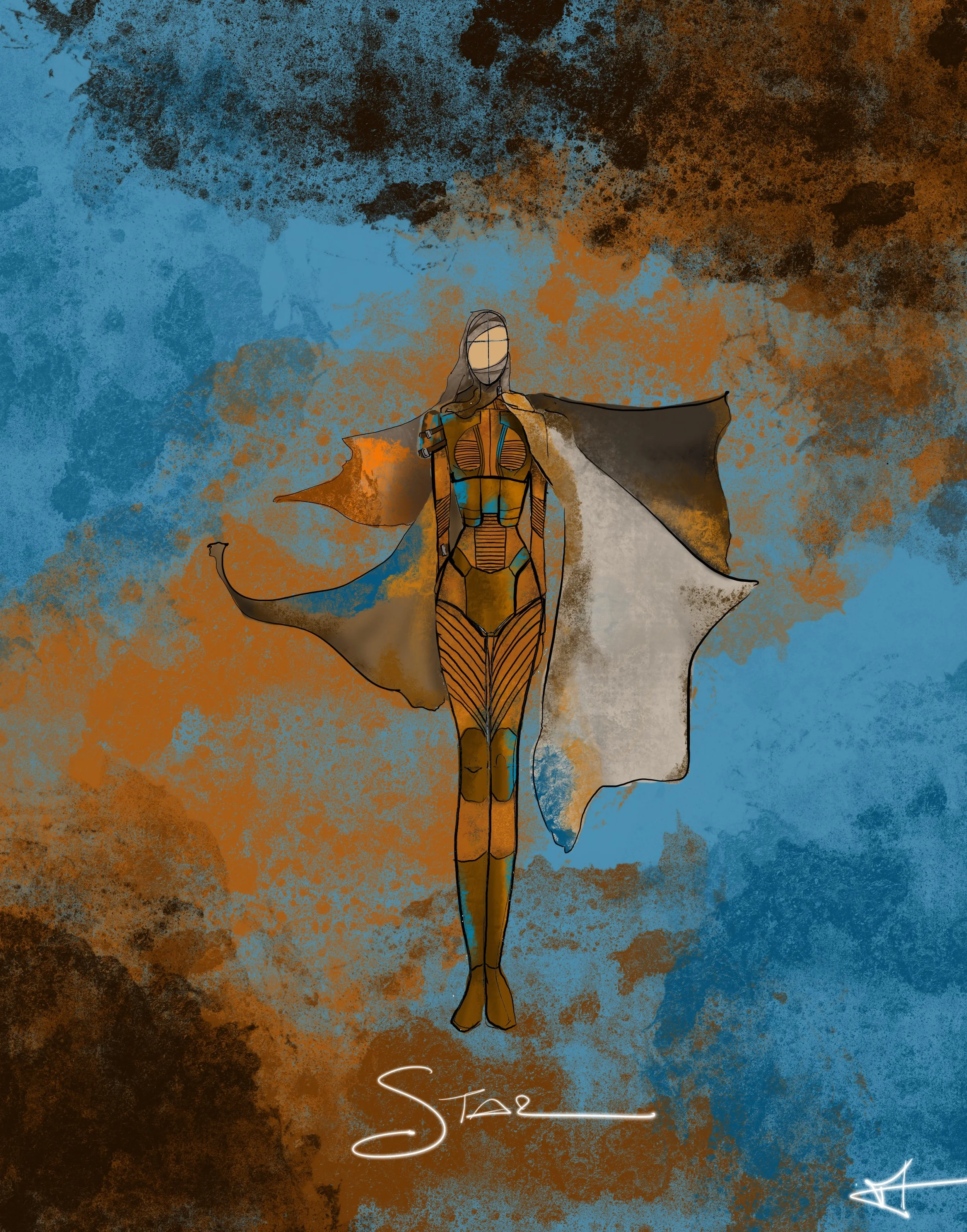 STAR in custom printed catsuit with painted leather accessories 