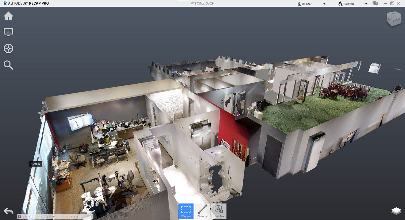 A 3D image of VTS office in Hamburg is an example of a point cloud image capture technology.
