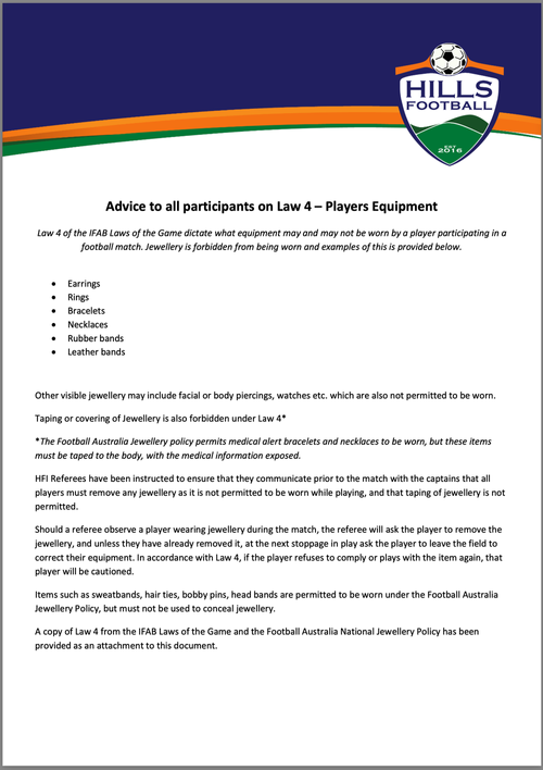 Law 4 - The Players' Equipment