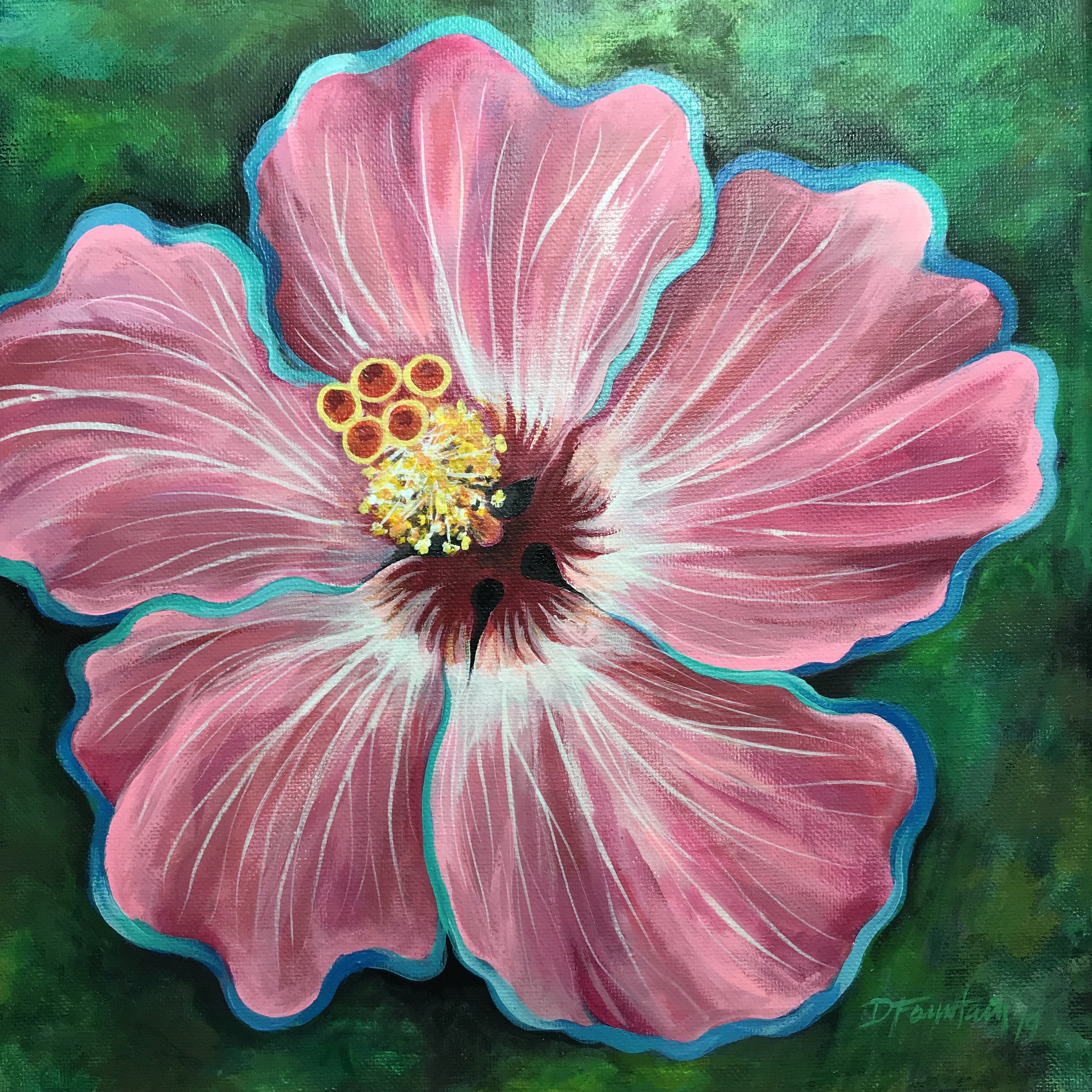 *SOLD* Pink Hibiscus, 12x12", Acrylic on canvas, 2019.  Prints Available, click on image!