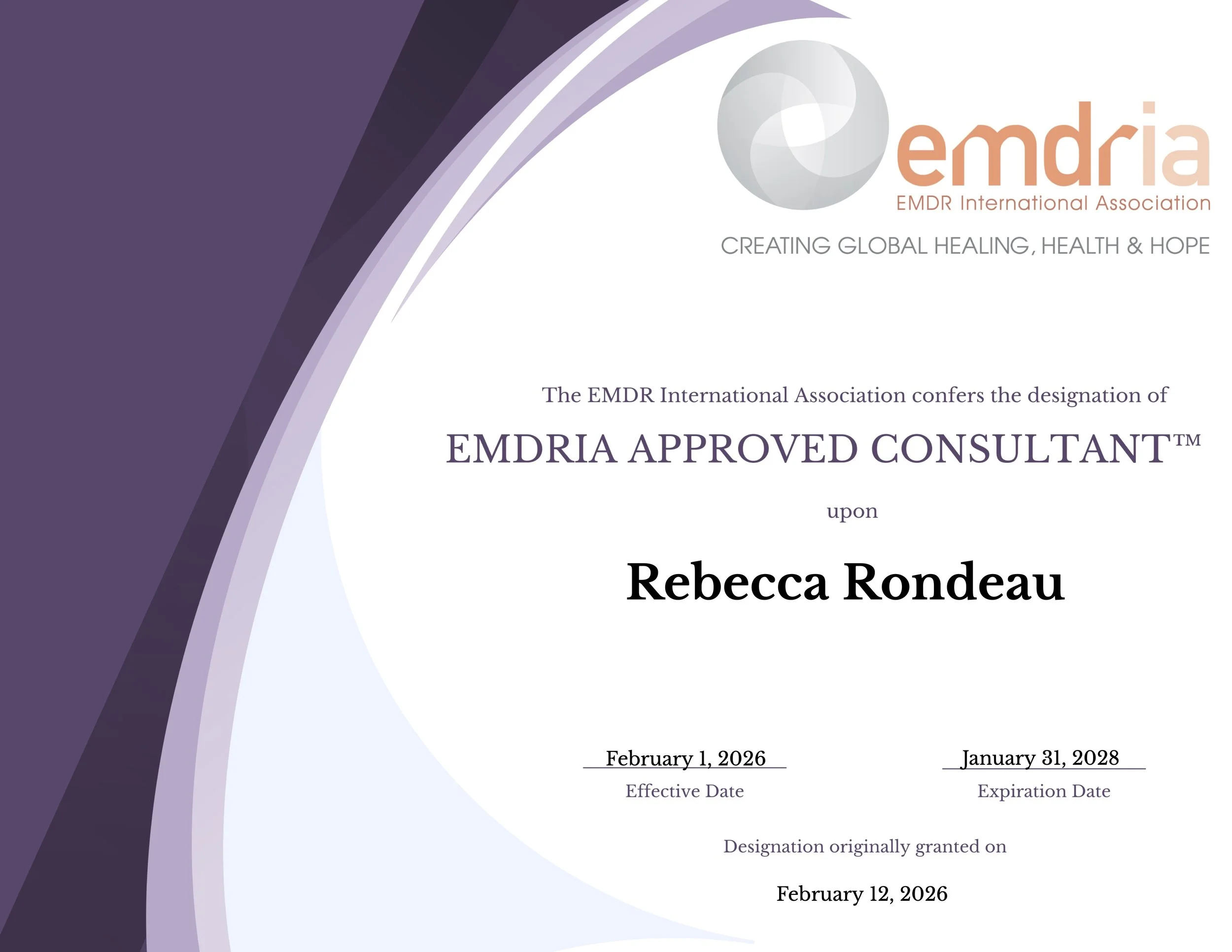 Rebecca is an EMDRIA Approved Consultant, helping other clinicians toward certification.