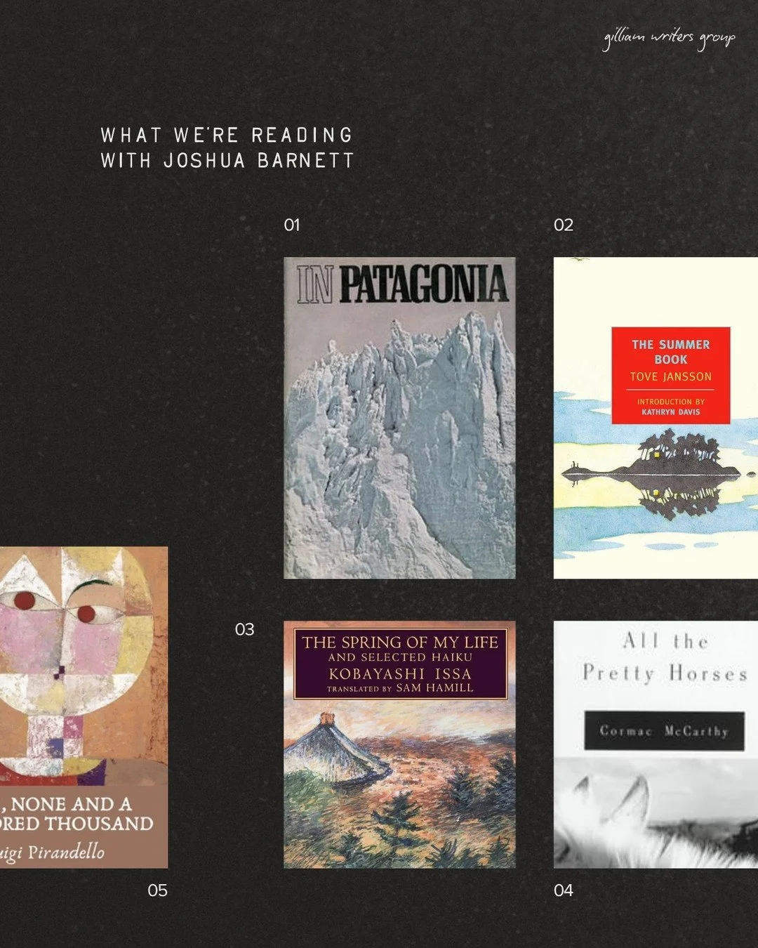 Back with more great book recs from our faculty! This week we're reading with Joshua Barnett, one of our incredible writing coaches. 

Here's what Josh is reading: 
In Patagonia by Bruce Chatwin
The Summer Book by Tove Jansson
The Spring of My Life a