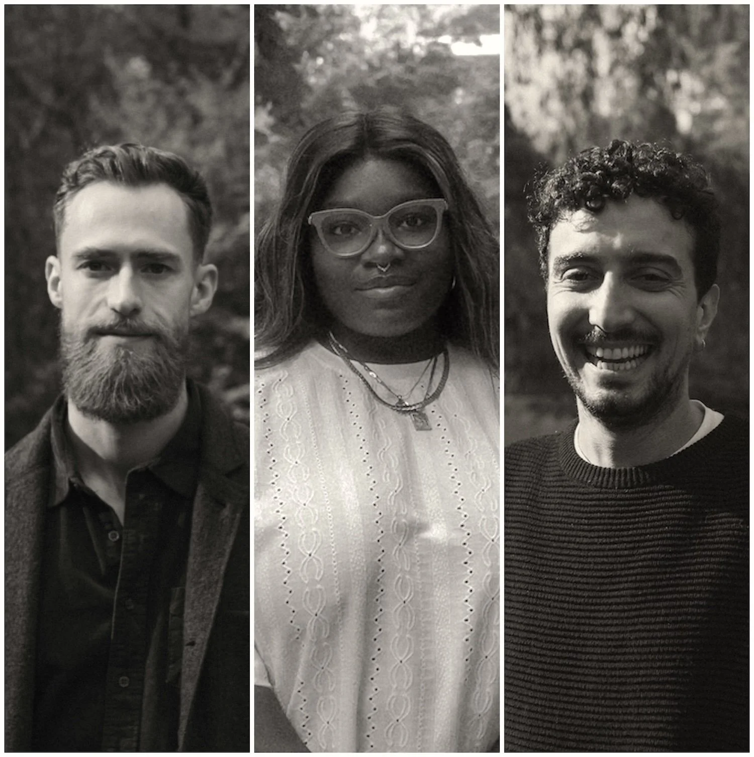 A photograph showing Brady Gilliam, Founder of the Gilliam Writers Group; Misha McDaniel, Enrollment Manager & Writing Coach; and Tadeh Kennedy, Enrollment Manager & Writing Coach