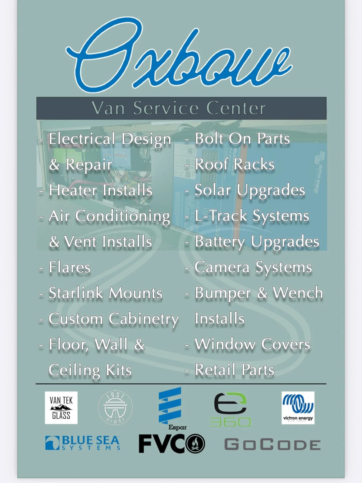 We are excited to announce our new Van Service Center here in Bend, OR! Electrical repairs, cutting in windows/fans, heater/AC installs and repair, bolt on parts, custom interior and exterior accessories and more! @flatlinevanco @losthiway_ @esparltd