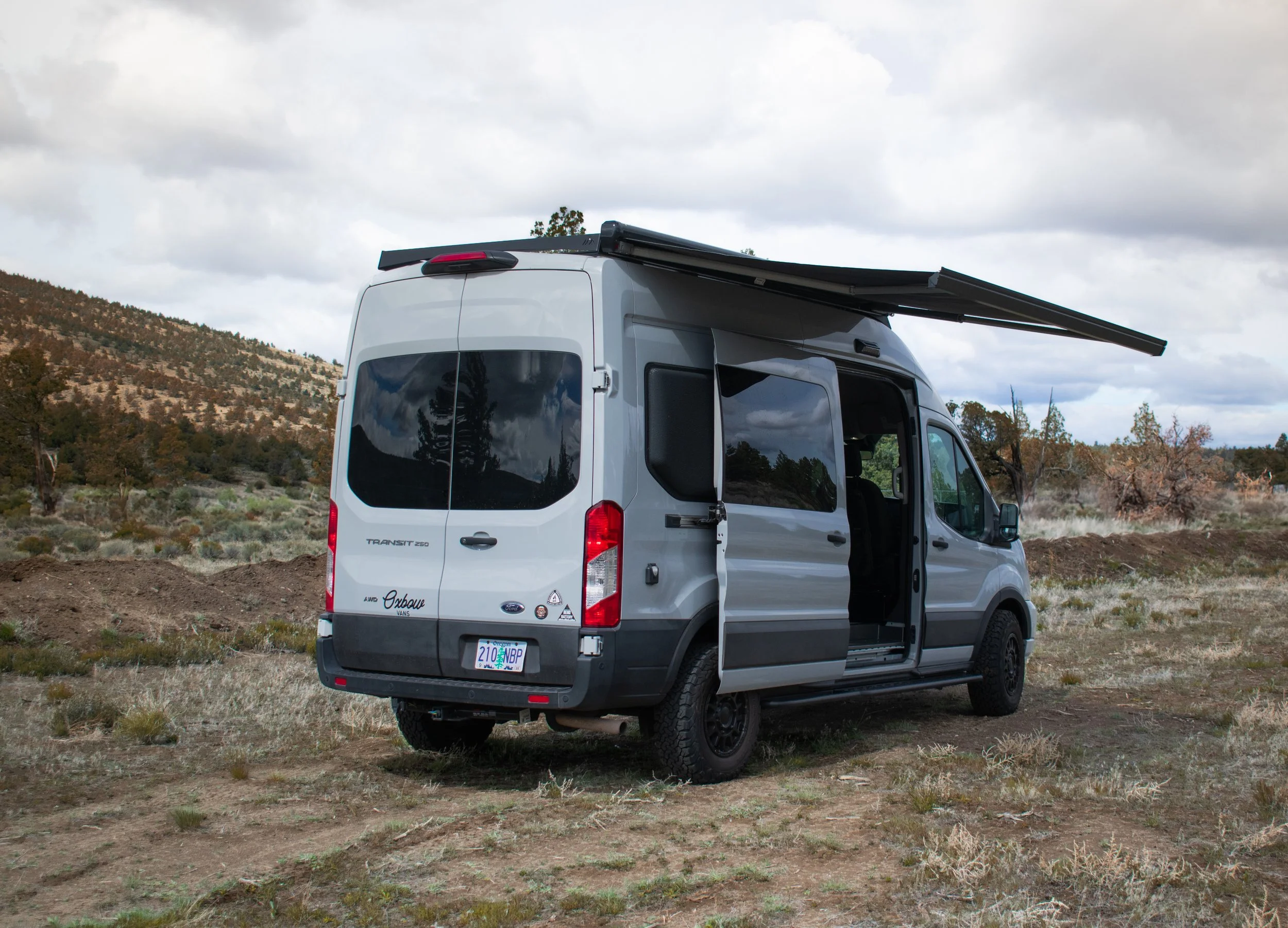 Ford Transit van with Fiamma extendable side awning built by Oxbow Vans in Bend, OR