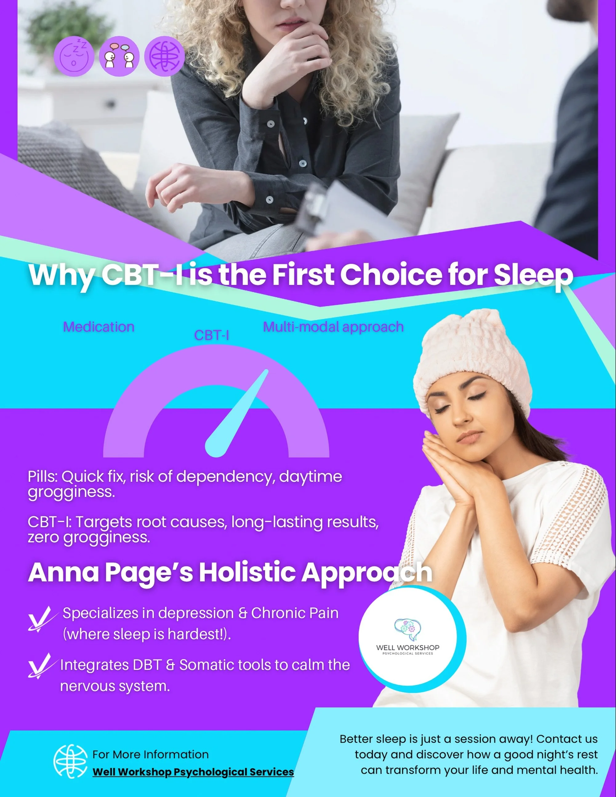 Wellness starts with rest.
If you&rsquo;ve tried every &ldquo;sleep hack&rdquo; and you&rsquo;re still awake at 2 AM, it&rsquo;s time for a clinical approach.

Anna, our newest therapist, is currently welcoming new clients seeking support with sleep,