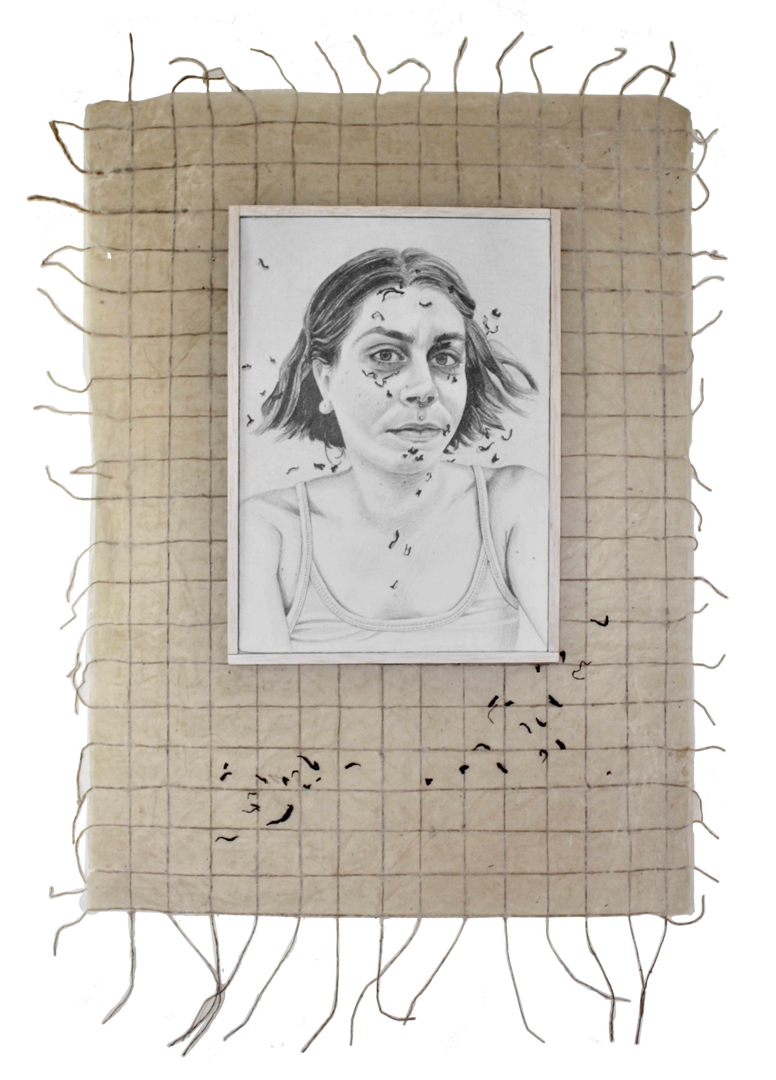 Tell Me My Future, 2024. Graphite on paper, balsa wood and tea leaves.