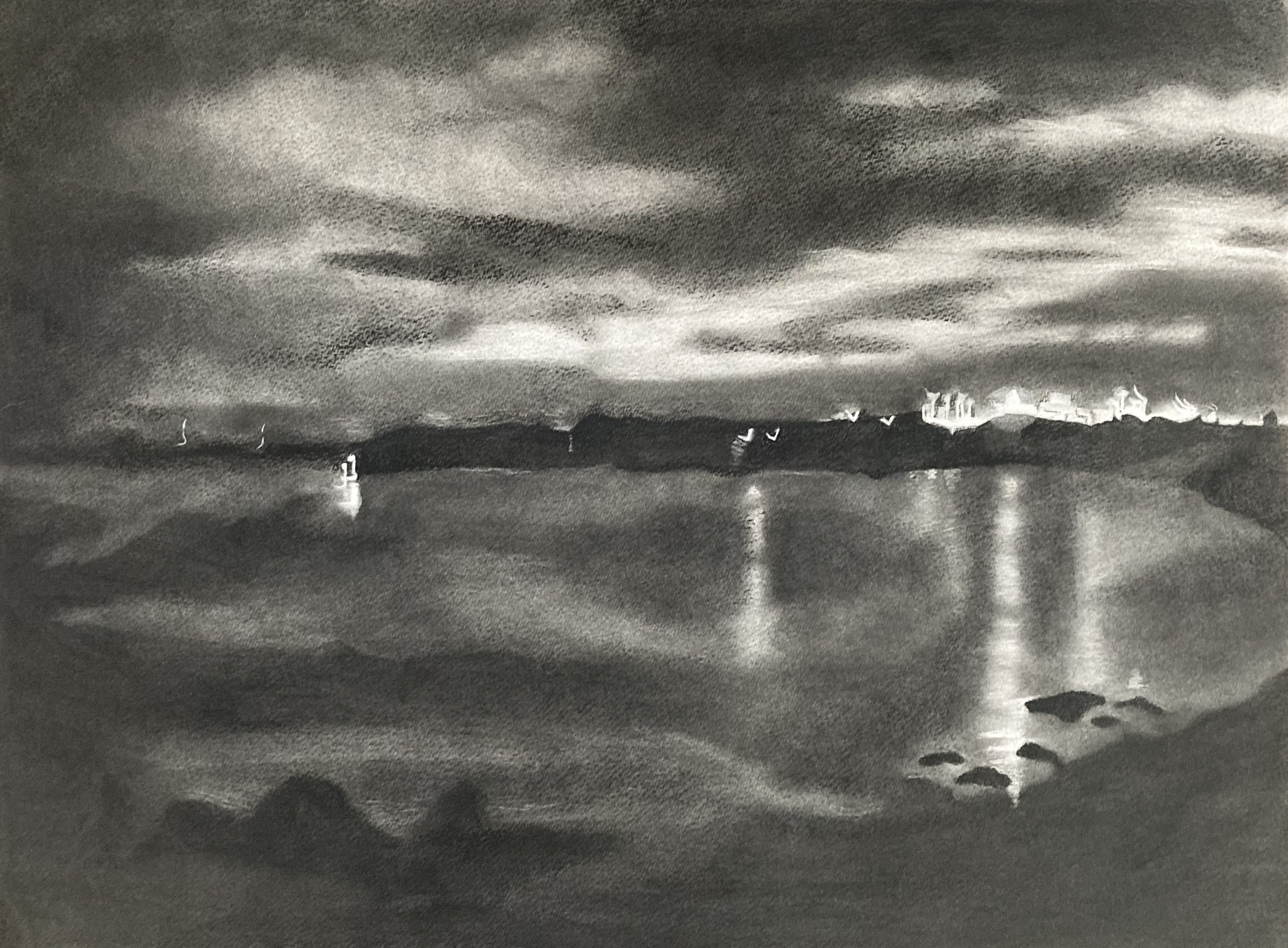 Calm, 2022. Charcoal on paper.