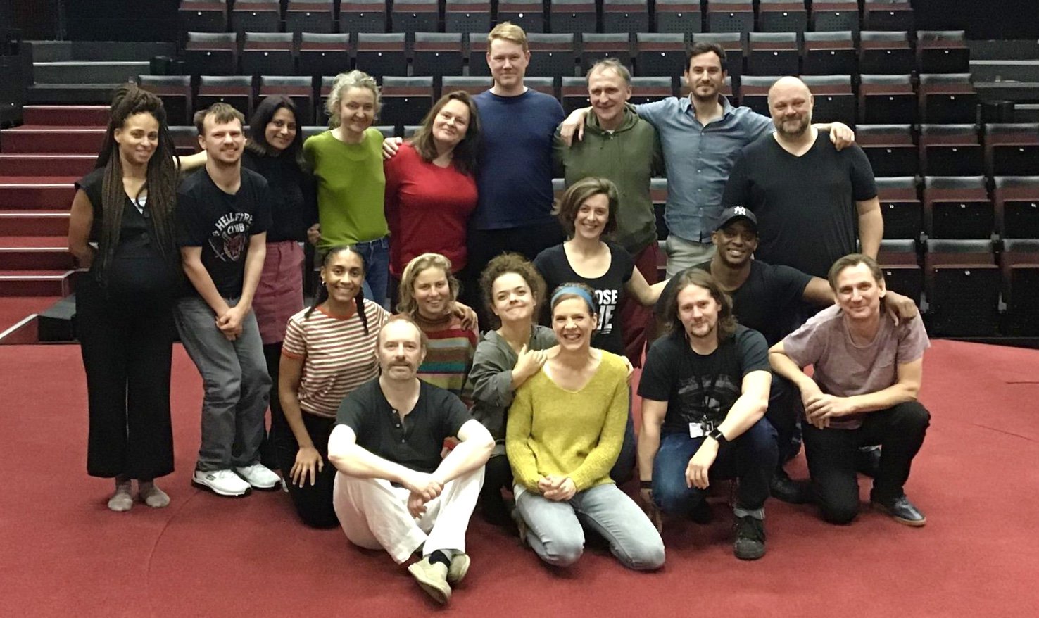 (Full cast with Ensemble: Bonnie Baddoo, Mat Betteridge, Peter Eastland and Rebecca Todd.)