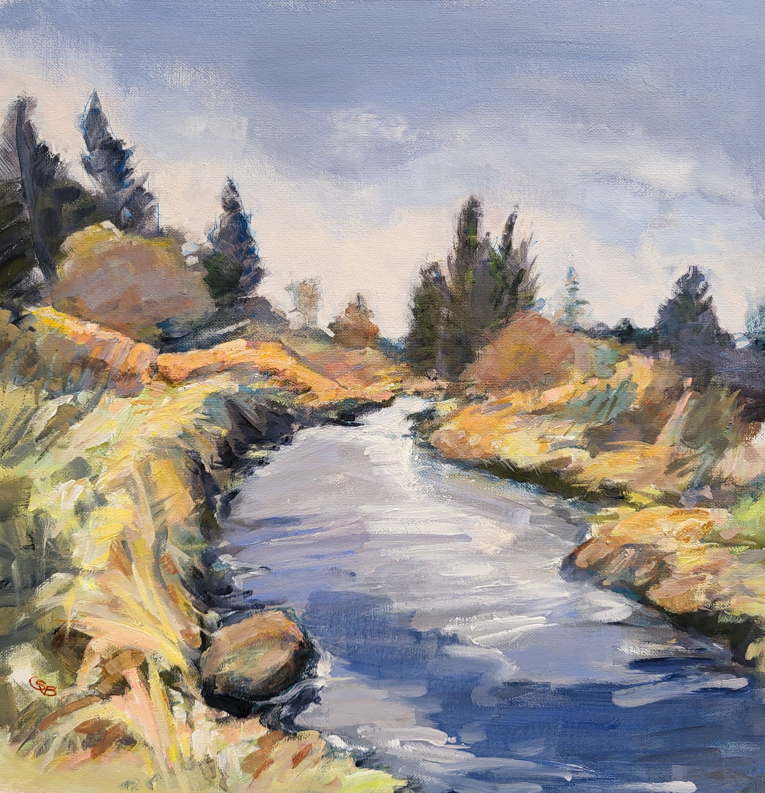 Polmaddy Burn, acrylic on linen board, size 30 x 30cm SOLD