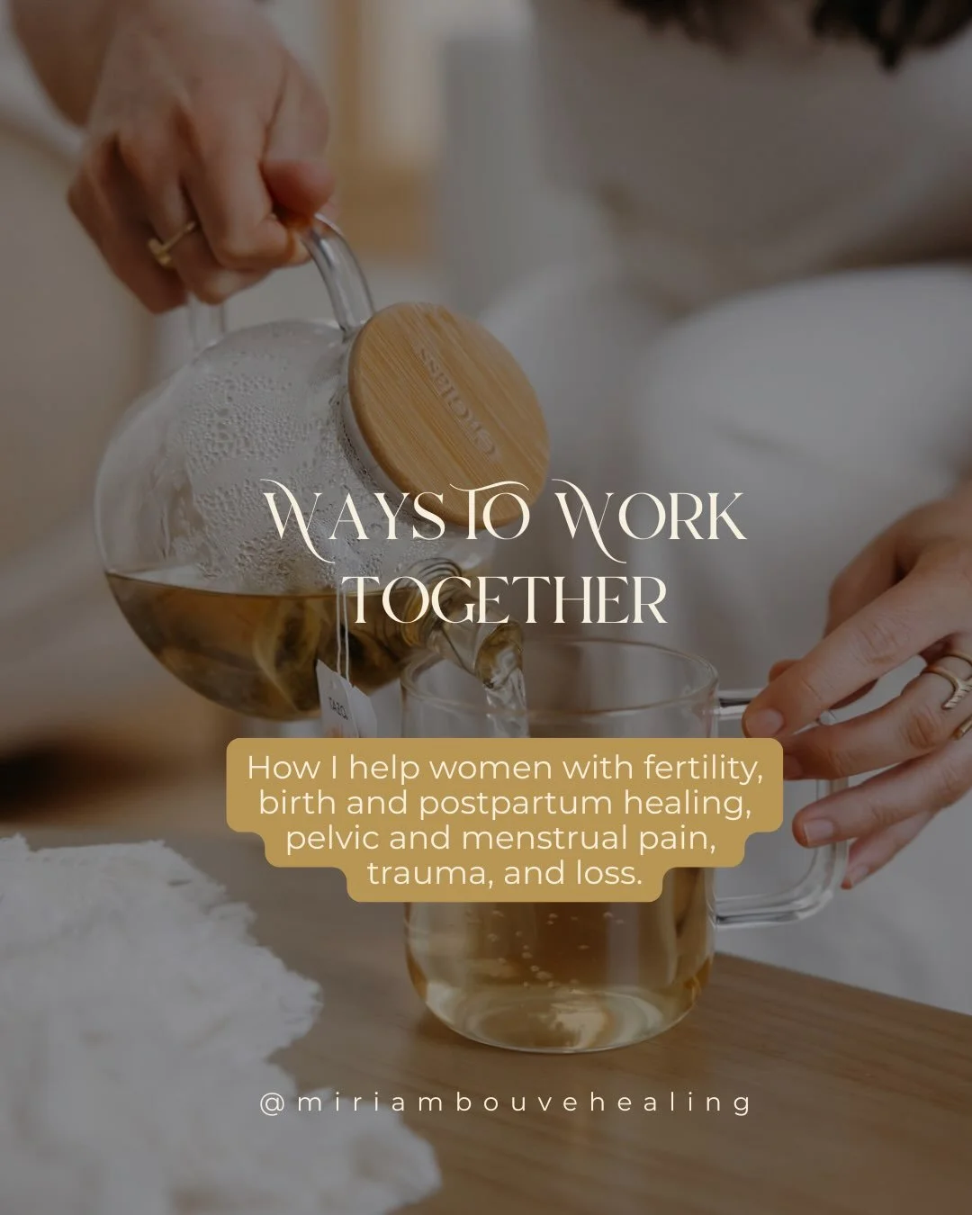 I offer women a way to find healing around fertility, birth healing and postpartum, pelvic and menstrual pain, and trauma and loss &mdash; through practices that feel nourishing, and ones that you can carry with you through your life. 

Here&rsquo;s 