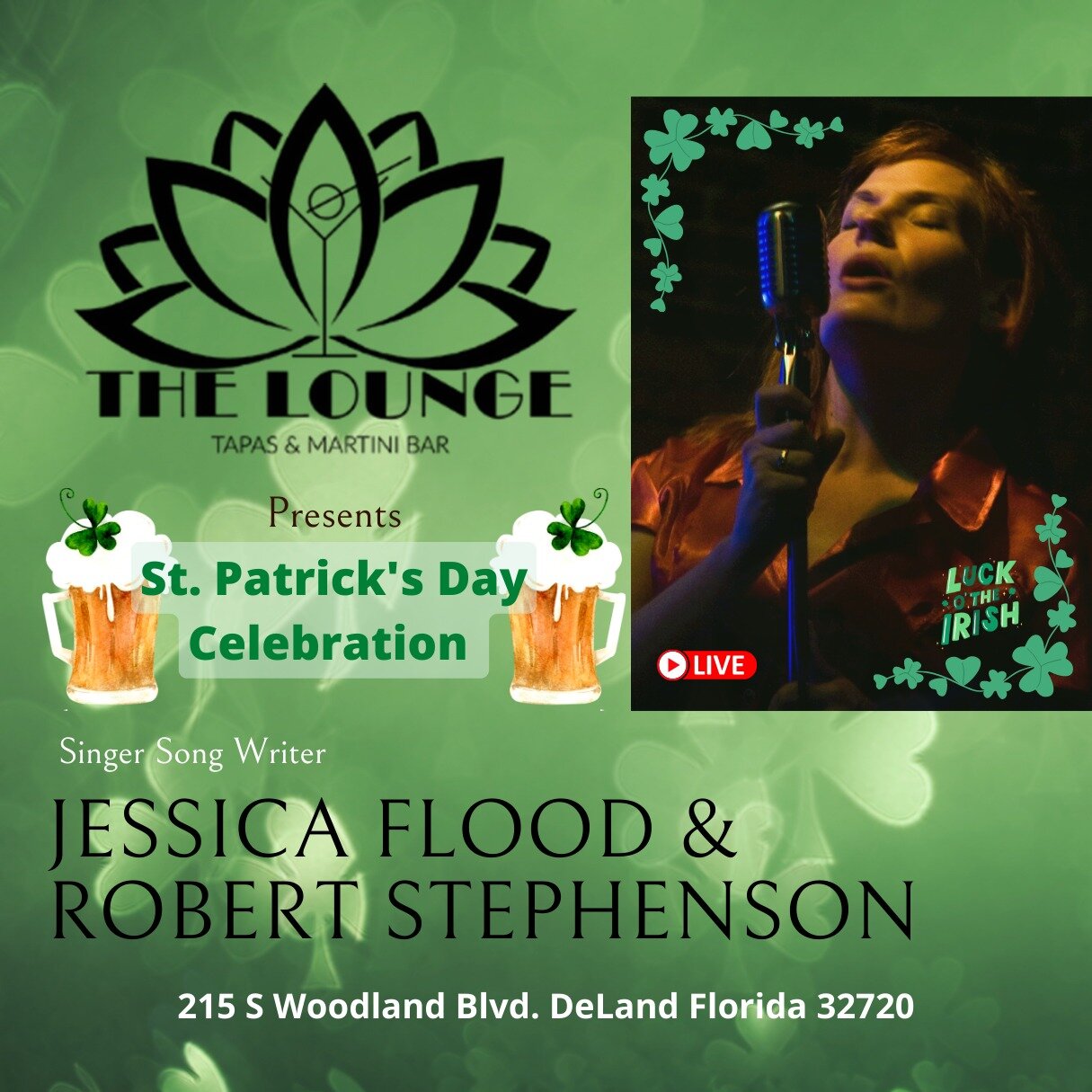 Join us from 6 pm to 9 pm, in The Lounge located at The Historic Artisan Downtown Hotel, in beautiful DeLand, Florida.
Hey there, party people! It's almost time to break out your green gear and celebrate St. Patrick's Day in style! And what better wa