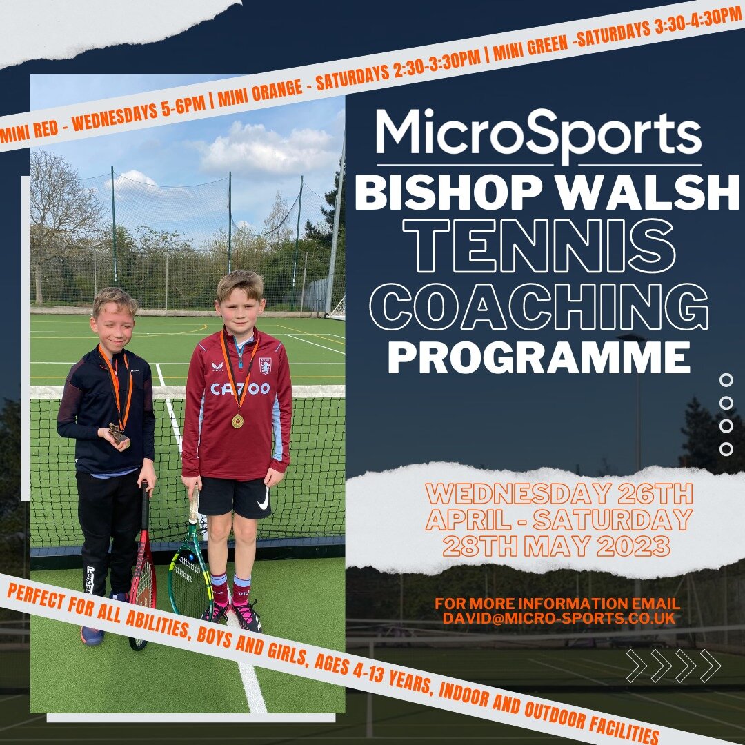 Tennis at Bishop Walsh for this half term 🎾

Our tennis clubs have already started but that doesn't mean that you can't take advantage of our free taster session. Bishop Walsh is the perfect venue for tennis sessions with both indoor and outdoor fac