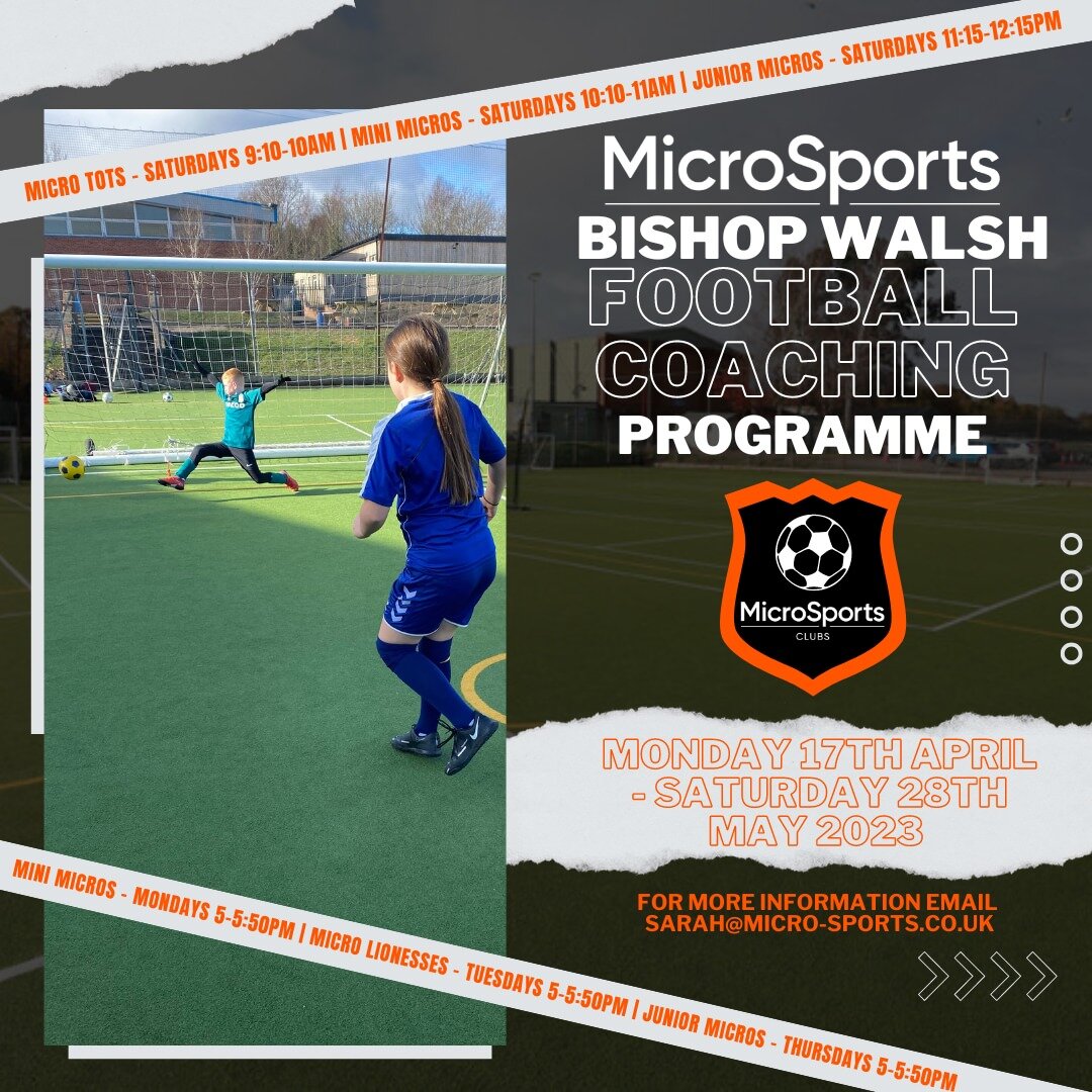 Our Bishop Walsh Football Coaching Programme has already started this half term but there is still time to book on for a free taster session! ⚽

Our football coaching is great for children of any ability starting from age 3! ⚽

We have 6 different se