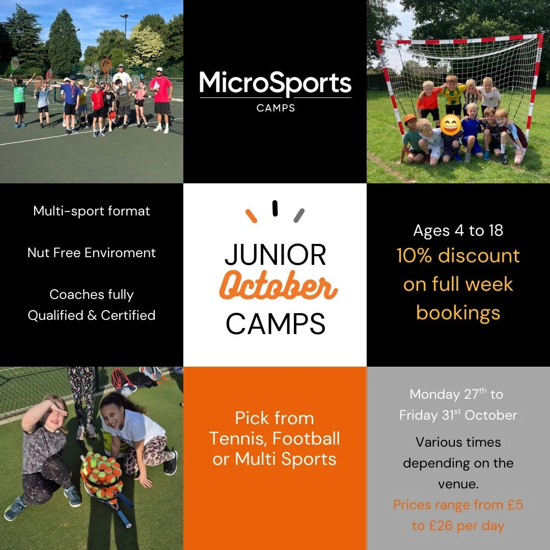 🍂🏀 October Half Term Fun is Here! ⚽🎾

Looking for the perfect way to keep your kids active and smiling this half term? Our Multi-Sports Camps are back across all venues! 🙌

✅ Action-packed days
✅ Fun for ages 4&ndash;16
✅ Safe &amp; friendly coac