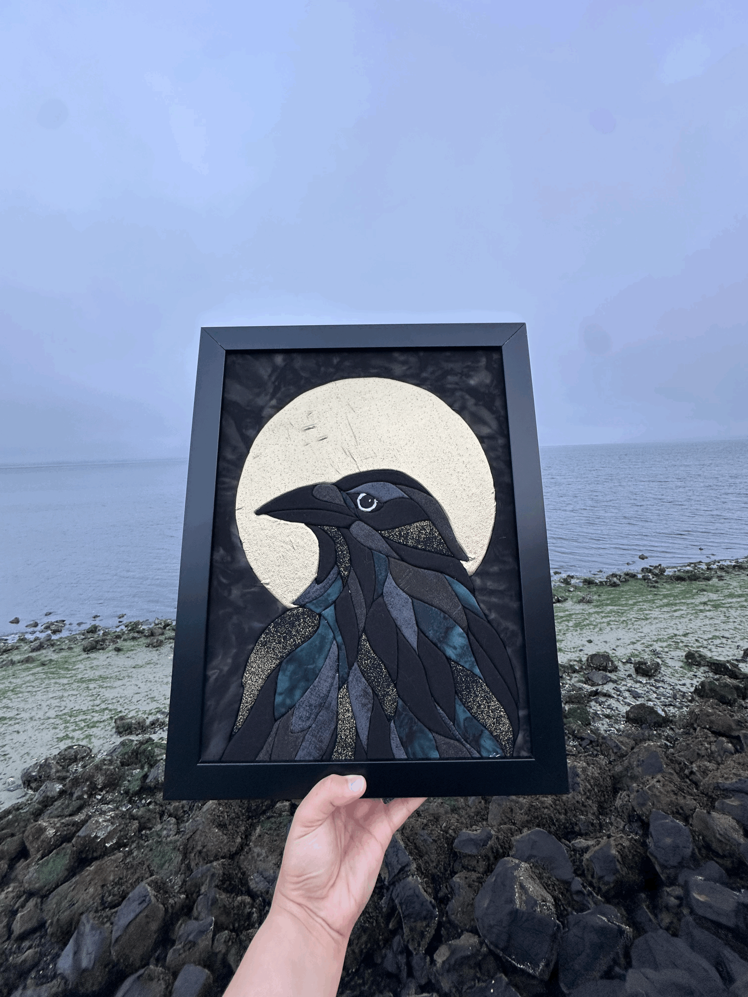 12x16 Framed Fabric Crow