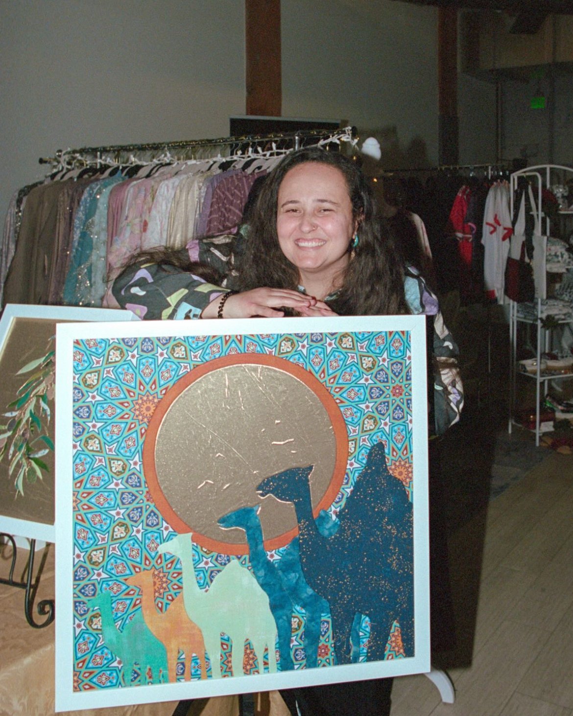 24" x 24" Framed Fabric Camels