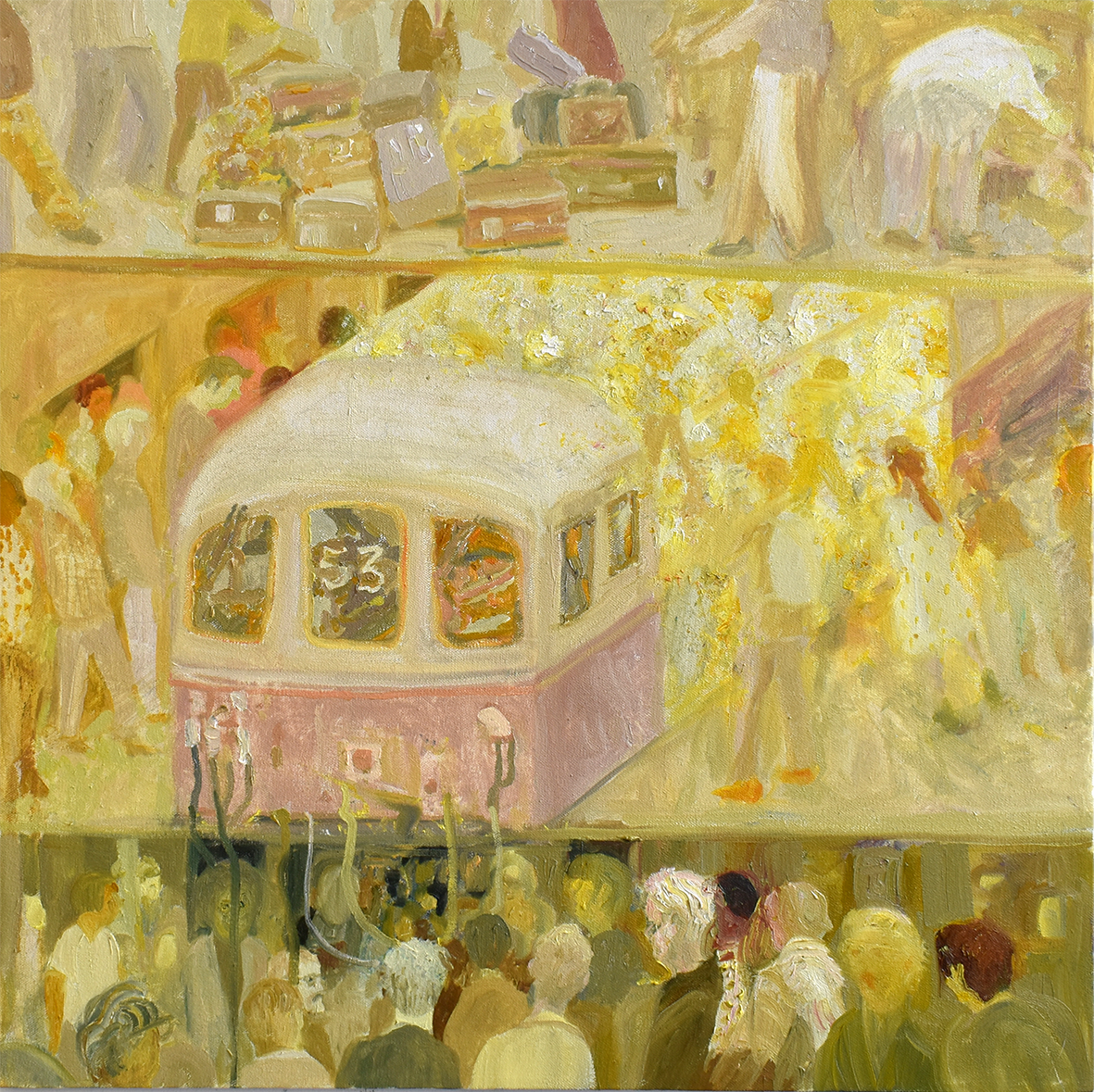 'The Station', 2025. Oil on canvas, 61 × 61 cm. framed 65 x 65 cm. £1,970