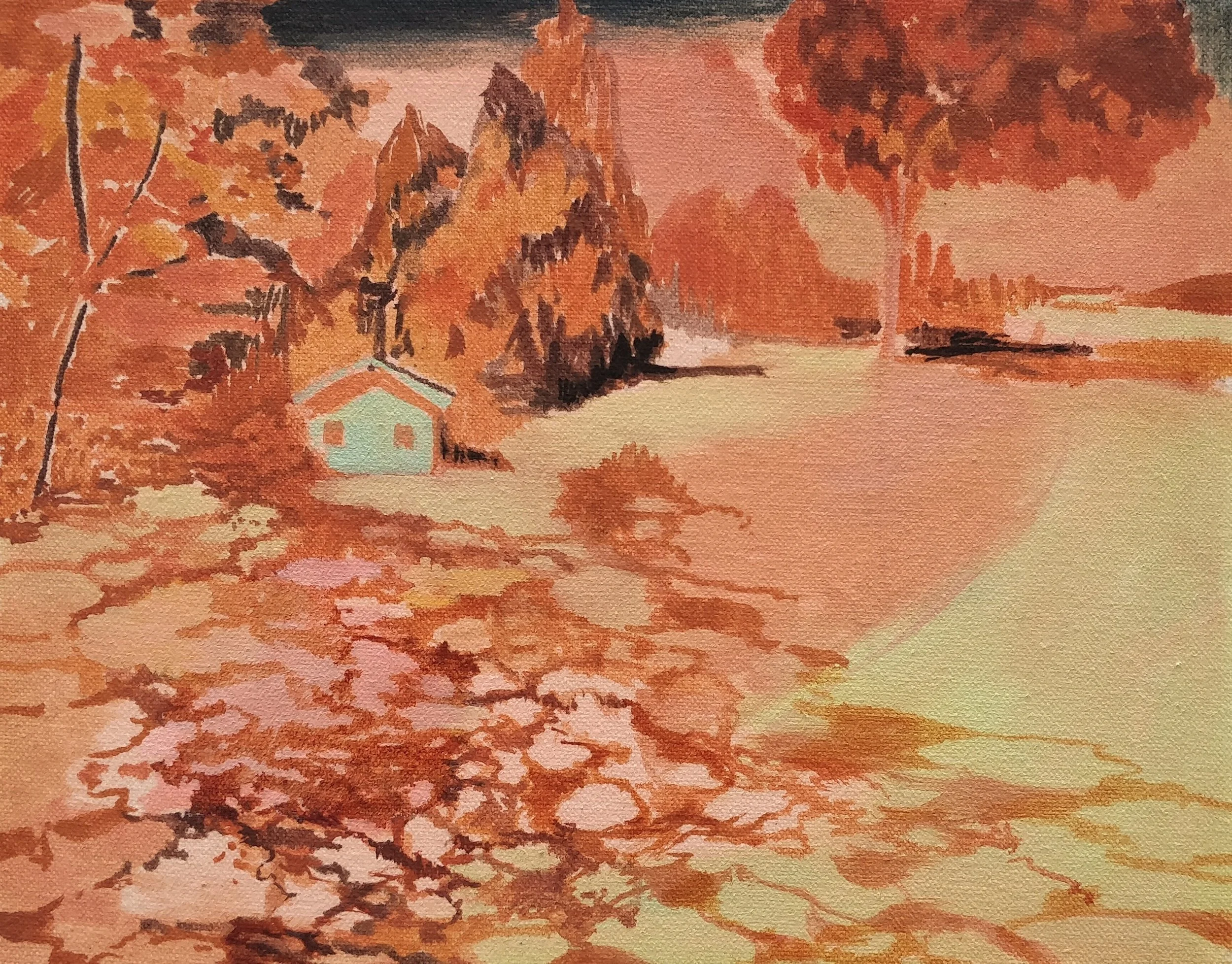 Charlotte Brisland, 'Pink twilight', 2025. Oil on canvas, 25 × 20 cm. £500