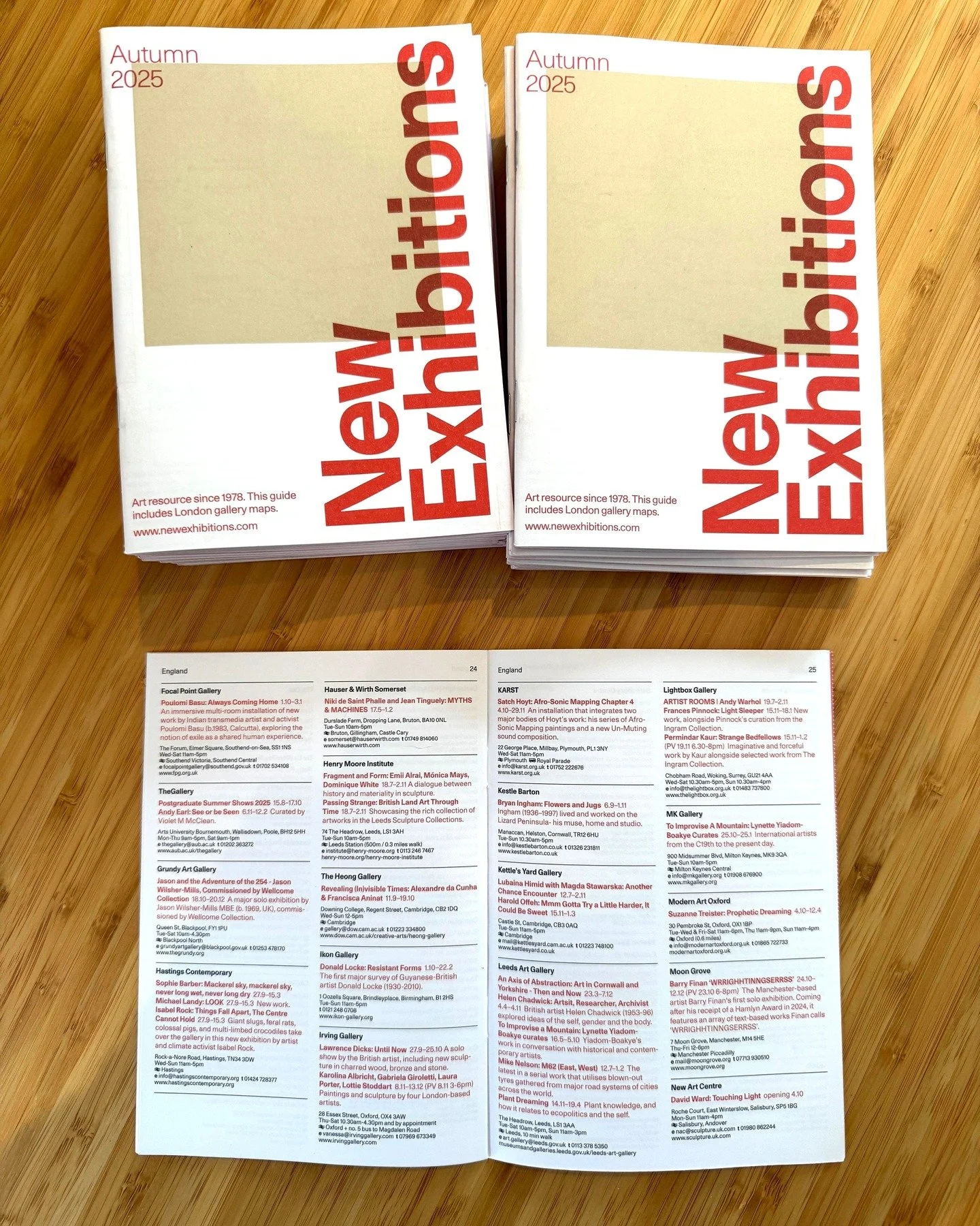 I've just received a parcel containing my print copies of New Exhibitions' Autumn 2025 UK and Ireland exhibitions listings, which now includes Irving Gallery, here in Oxford. I have to say it's pretty exciting to see Irving Gallery listed on the same