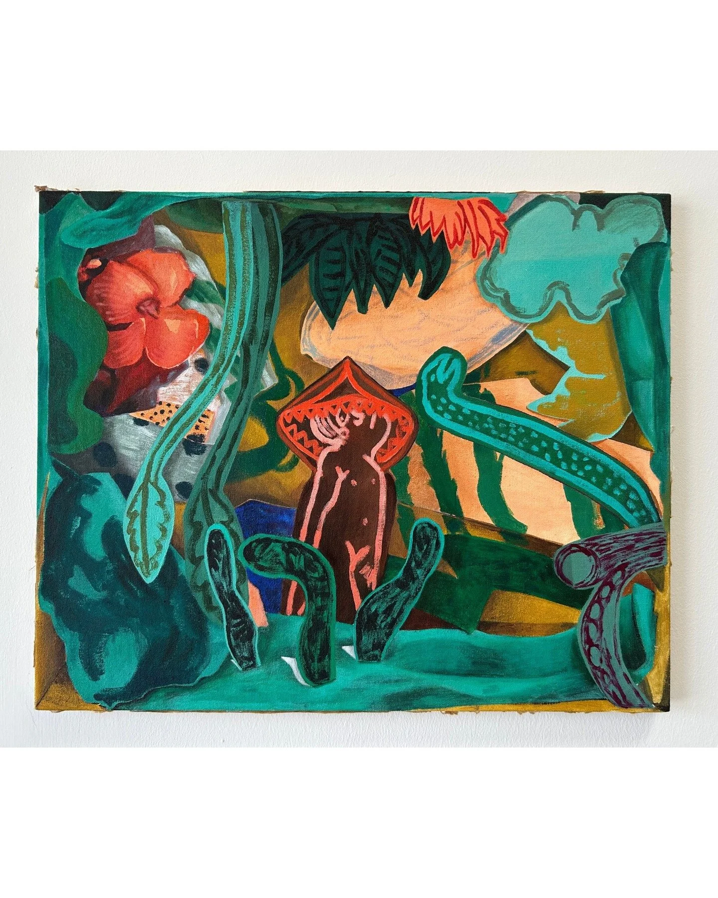 Four works, one by each of the exhibiting artists, from our current show BRINK | Lottie Stoddart, Laura Porter, Karolina Albricht, Gabriela Giroletti. 

Lottie Stoddart, 'Eden', 2025. Acrylic on canvas, 46 x 56 cm

Laura Porter, 'Stitched', 2025. Rec