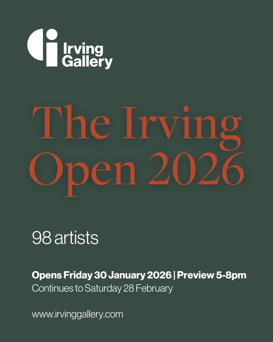 One week today! 

✨Do join us for the launch of the Irving Open 2026 Exhibition next Friday 30th January, 5pm-8pm ✨🥂

The exhibition will present a diverse and exciting collection of paintings, drawings, wall pieces and sculpture by 98 artists from 