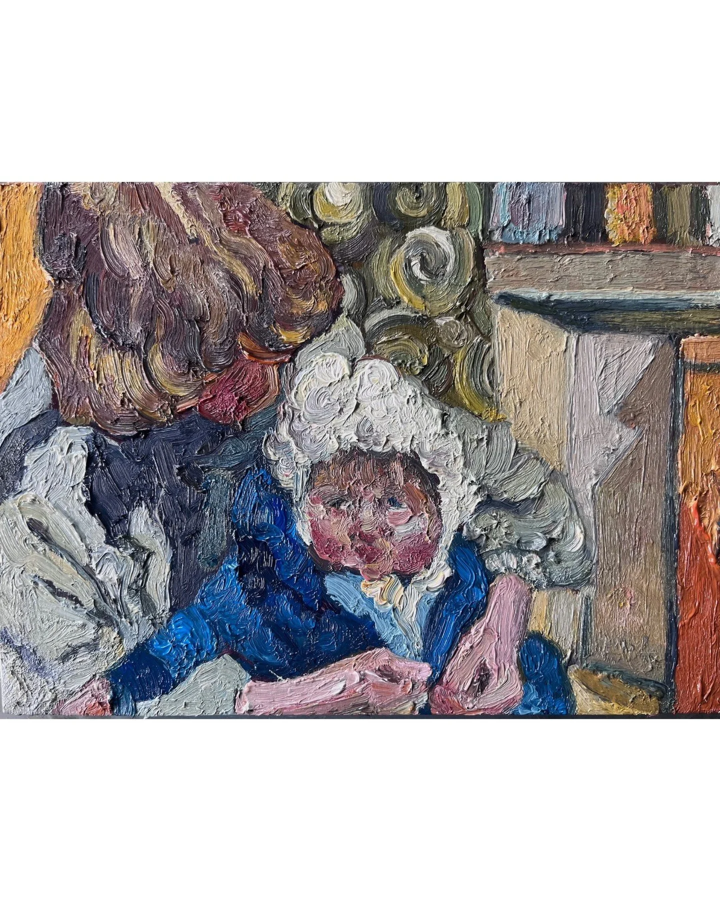 Lou Blakeway's small, intimate painting 'Andrea and Lorraine' is on the wall as part of the Irving Open. It was selected from a group of five paintings, any one of which I might have chosen to be part of the exhibition, and which are now available th
