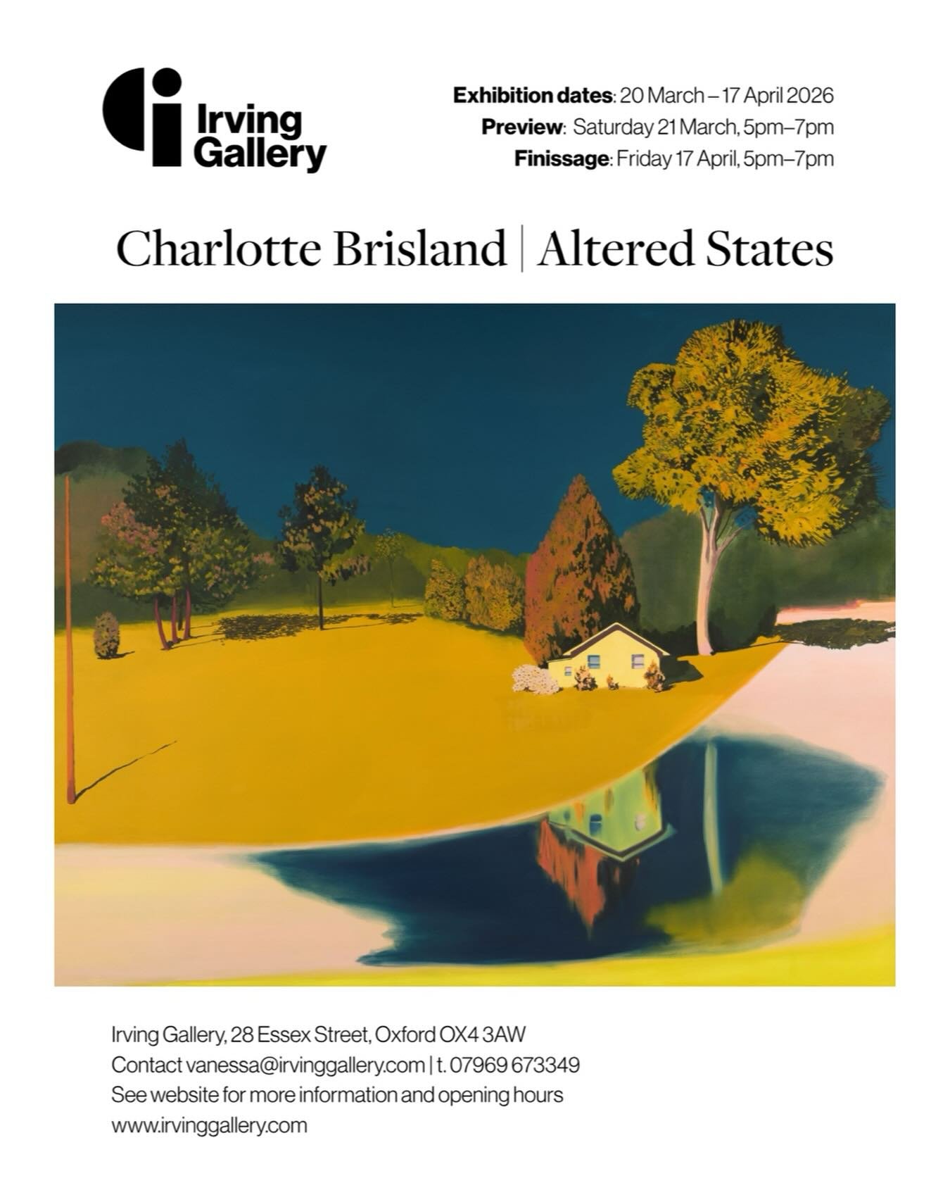 Opening today! 

Charlotte Brisland | Altered States
20th March - 17th April

PV Saturday 21st March 5-7pm

Gallery open today 11am-4pm

All works are now available to view online on our website. Enquiries to vanessa@irvinggallery.com

#landscapepain