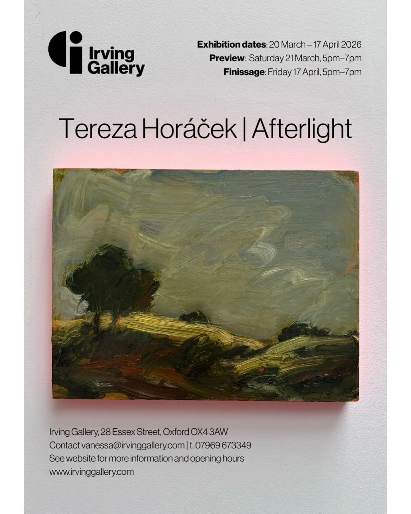 Opening today! 

Tereza Hor&aacute;ček | Afterlight
20th March - 17th April

PV Saturday 21st March 5-7pm

Gallery open today 11am-4pm

All works are now available to view online on our website. Enquiries to vanessa@irvinggallery.com 

#landscapepain