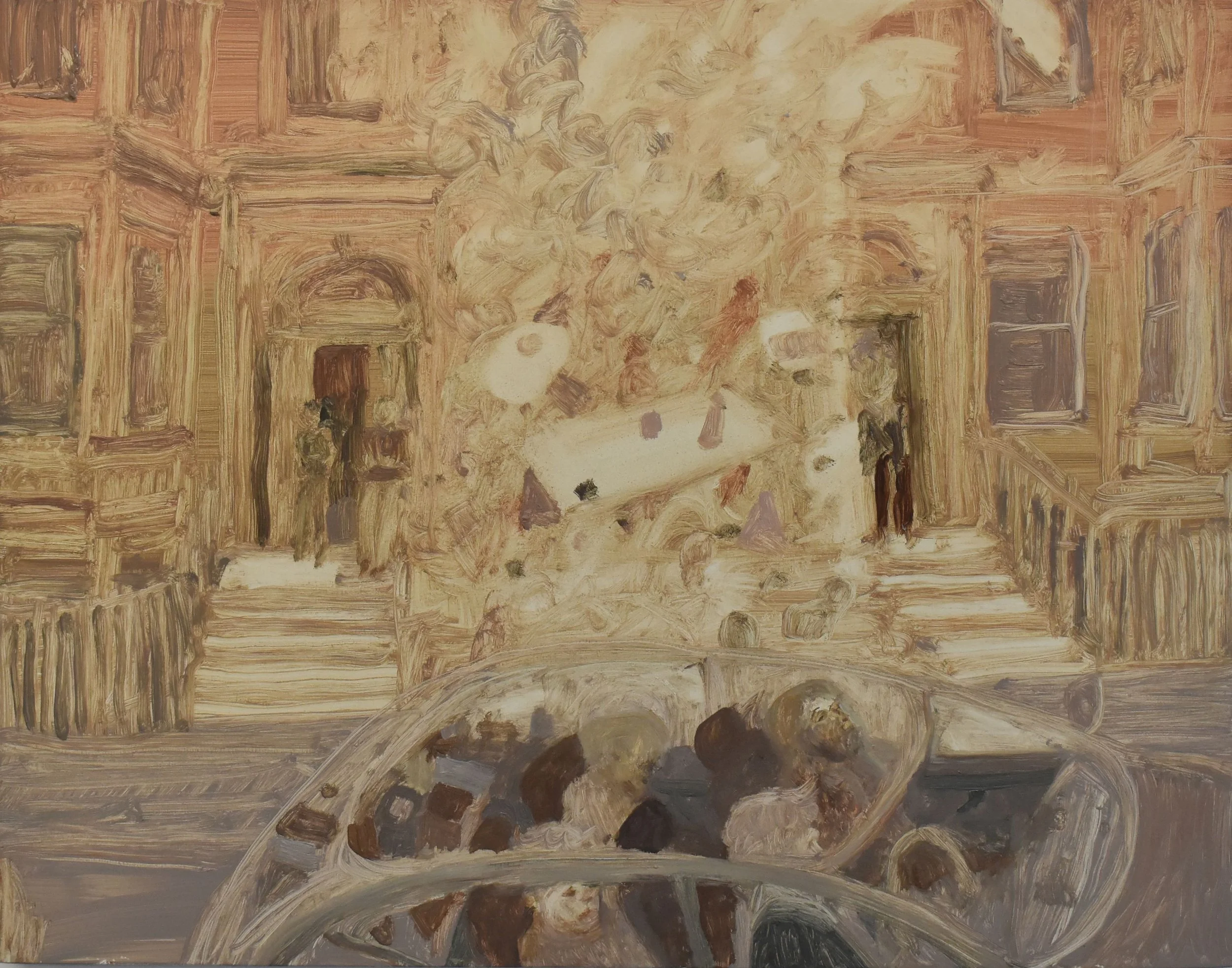 'Car Bomb', 2024. Oil on panel, 28 x 35 x 2 cm. £700