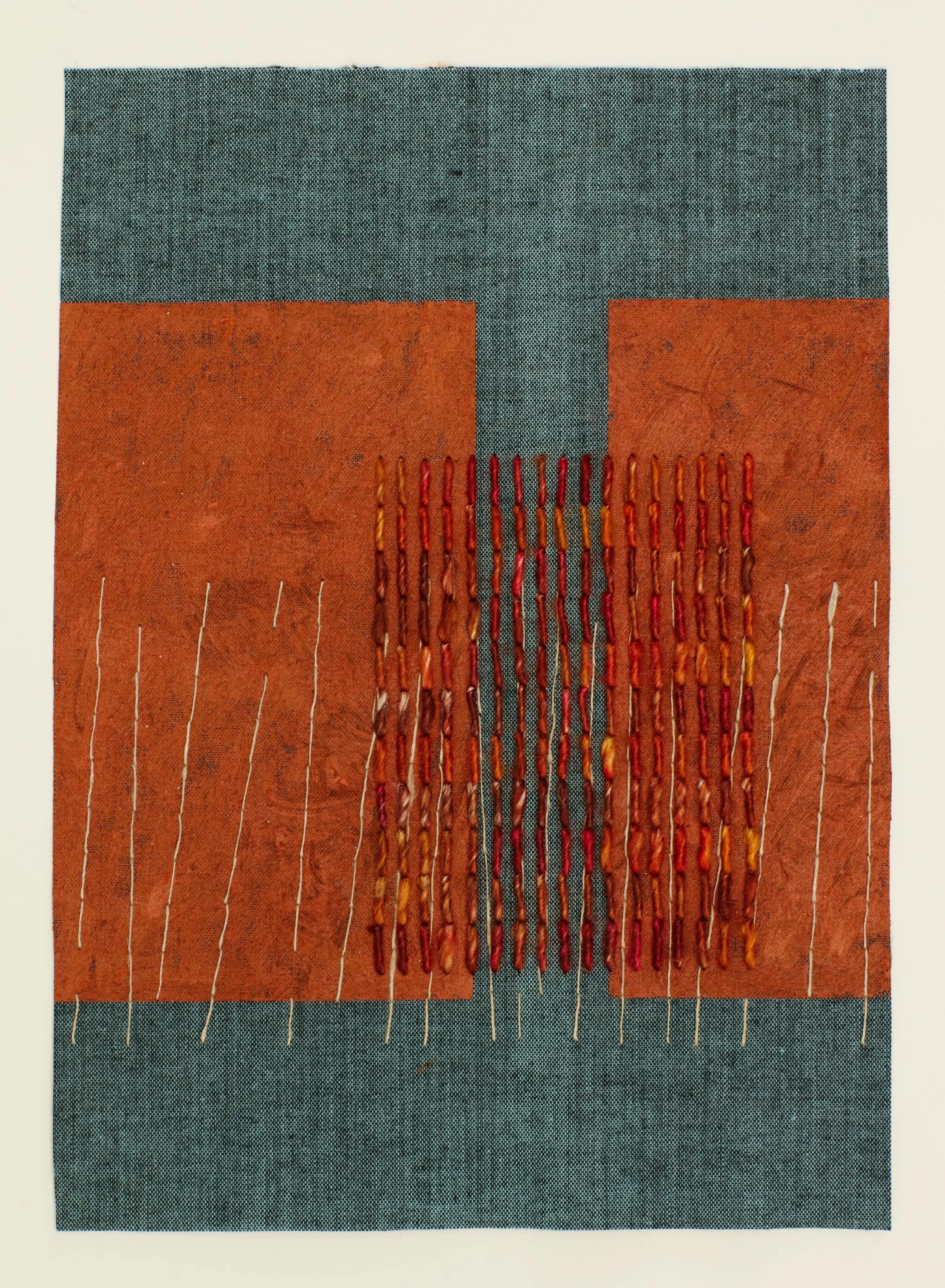 Penelope Brook, 'Volcanic 2', 2025. Oil stick, hemp and silk on bookbinding cloth, 25 x 18 cm, unframed. Framed dimensions ca. 32.5 × 25.5 cm
