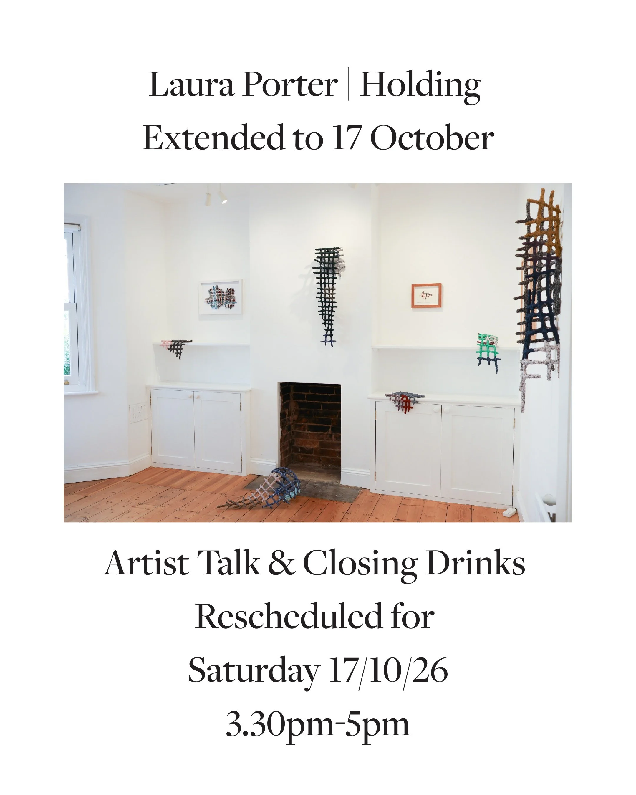 ✨We are delighted to extend Laura Porter's solo show 'Holding' until next Saturday 17th October.✨

⚠️The Artist Talk &amp; Closing Drinks due to take place tomorrow have been postponed due to illness, and will now take place next Saturday 17th Octobe