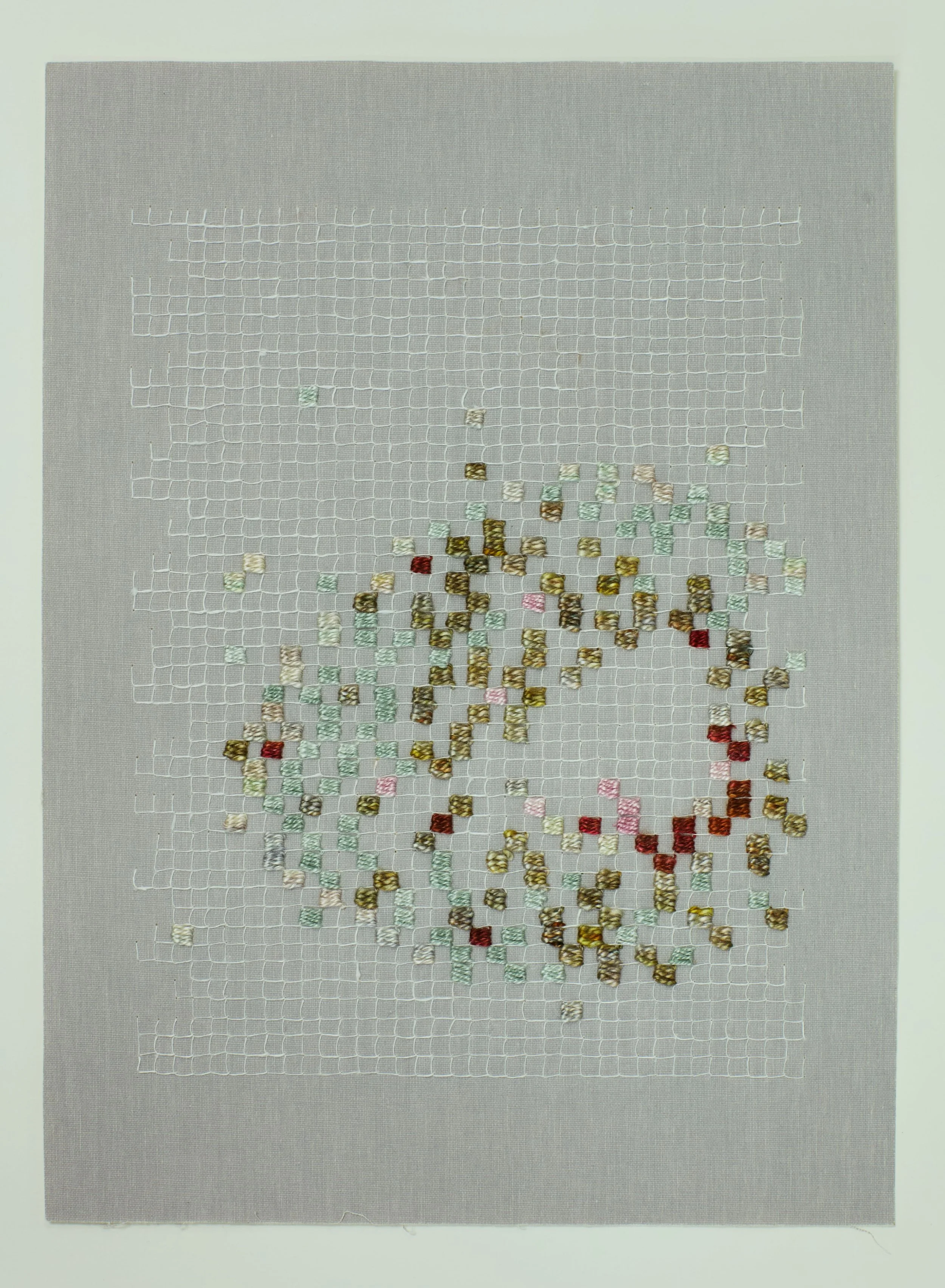 Penelope Brook, 'In the lichen forest', 2025. Linen and silk on bookbinding cloth, 35 x 25 cm, unframed. 